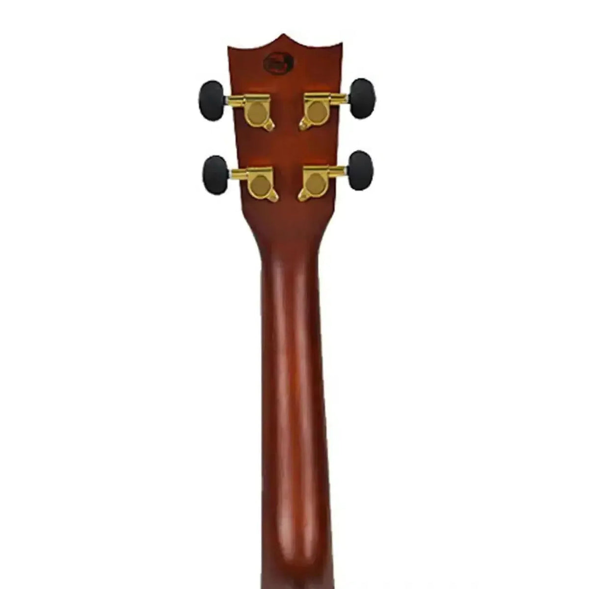 Flight DUC460 Amara Concert Ukulele neck and headstock with gold die-cast tuners.