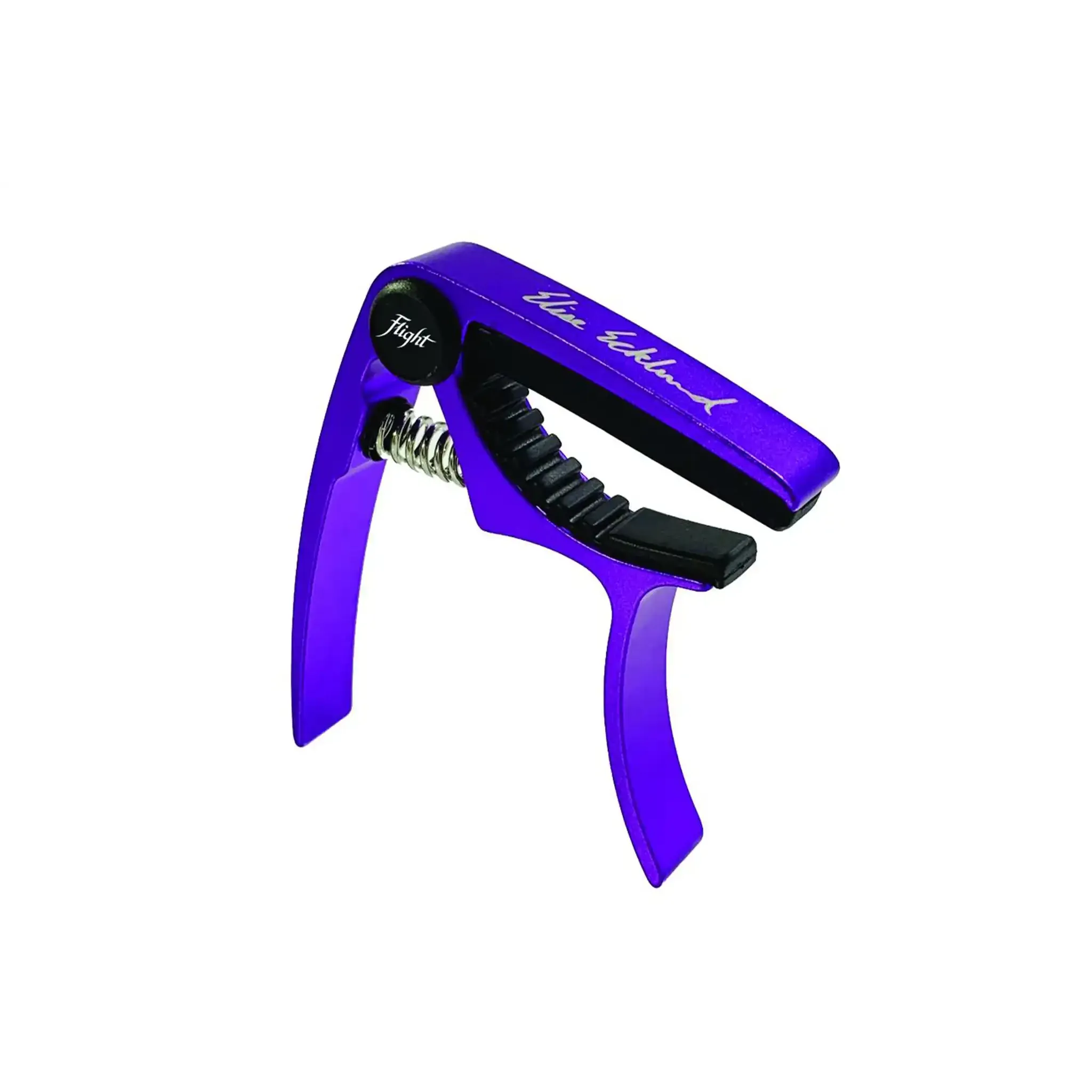 Flight Elise Ecklund Signature ukulele capo in matte purple with spring-loaded design and black rubber pads.