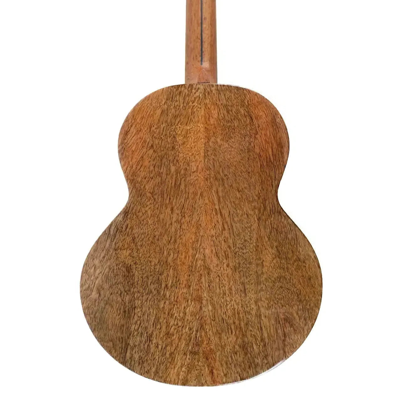 Back of Flight Fireball EQ-A Solid Mango Baritone Ukulele, showing rich brown wood grain.