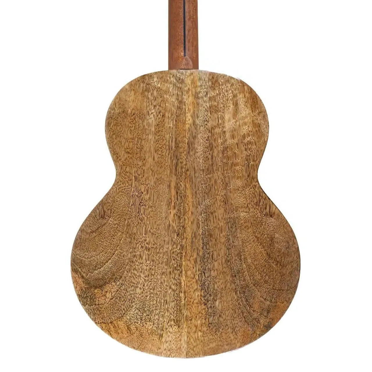 Back of a Flight Fireball EQ-A Baritone Ukulele, showing its solid mango wood with natural grain.