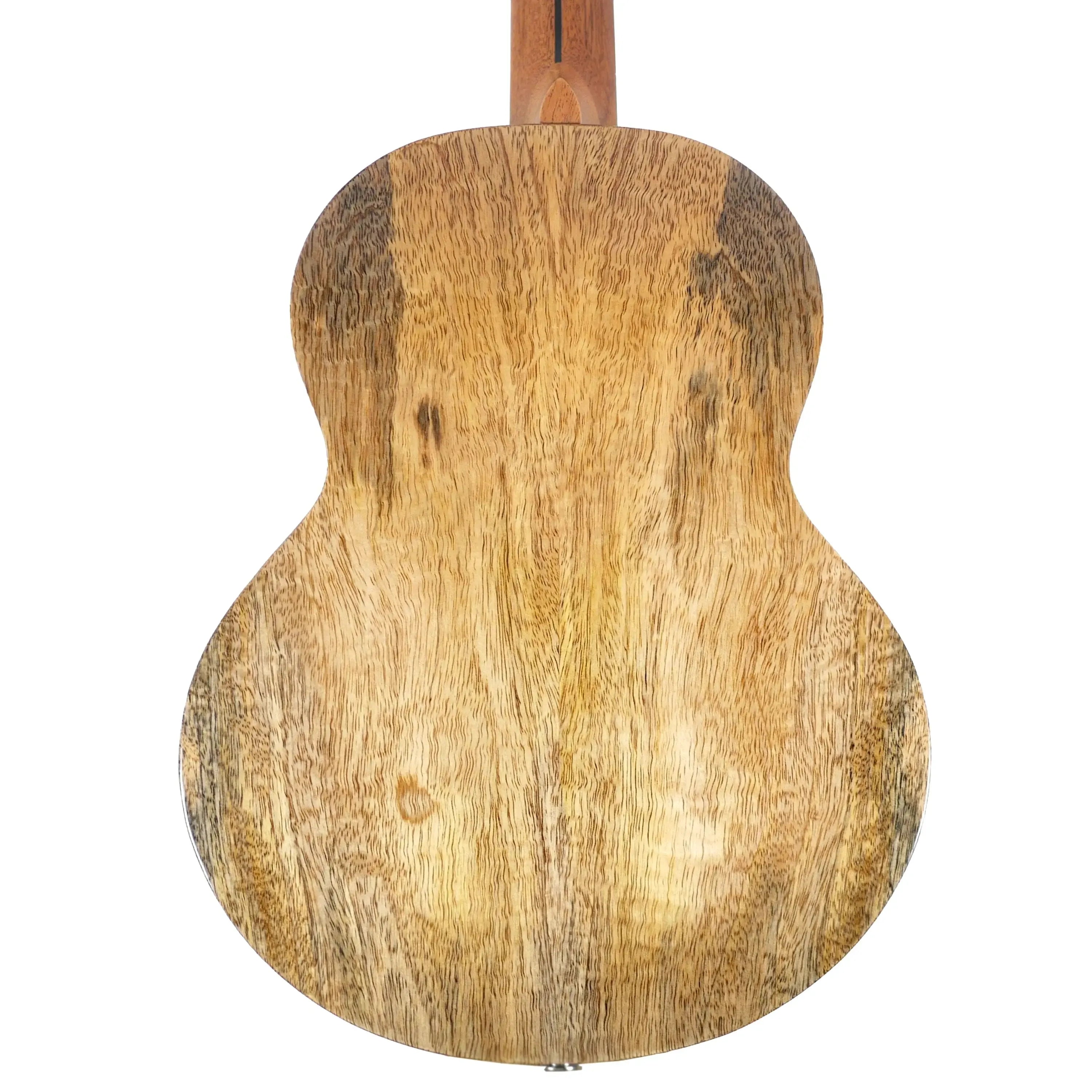 Flight Fireball solid mango baritone ukulele back, showcasing its natural wood grain and gloss finish.