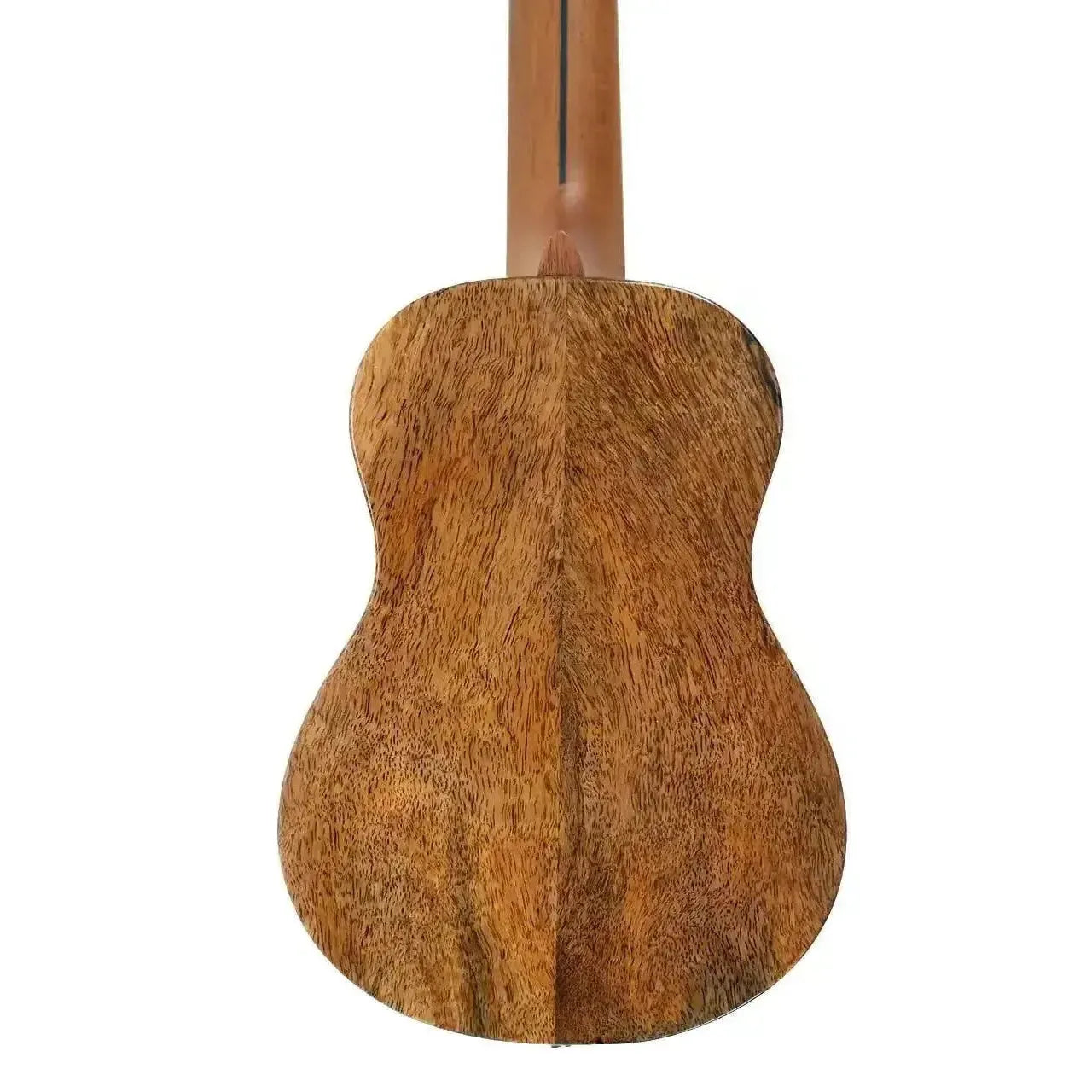 Back of a Flight Fireball EQ-A Solid Mango Soprano Ukulele, showing its rich, natural wood grain.