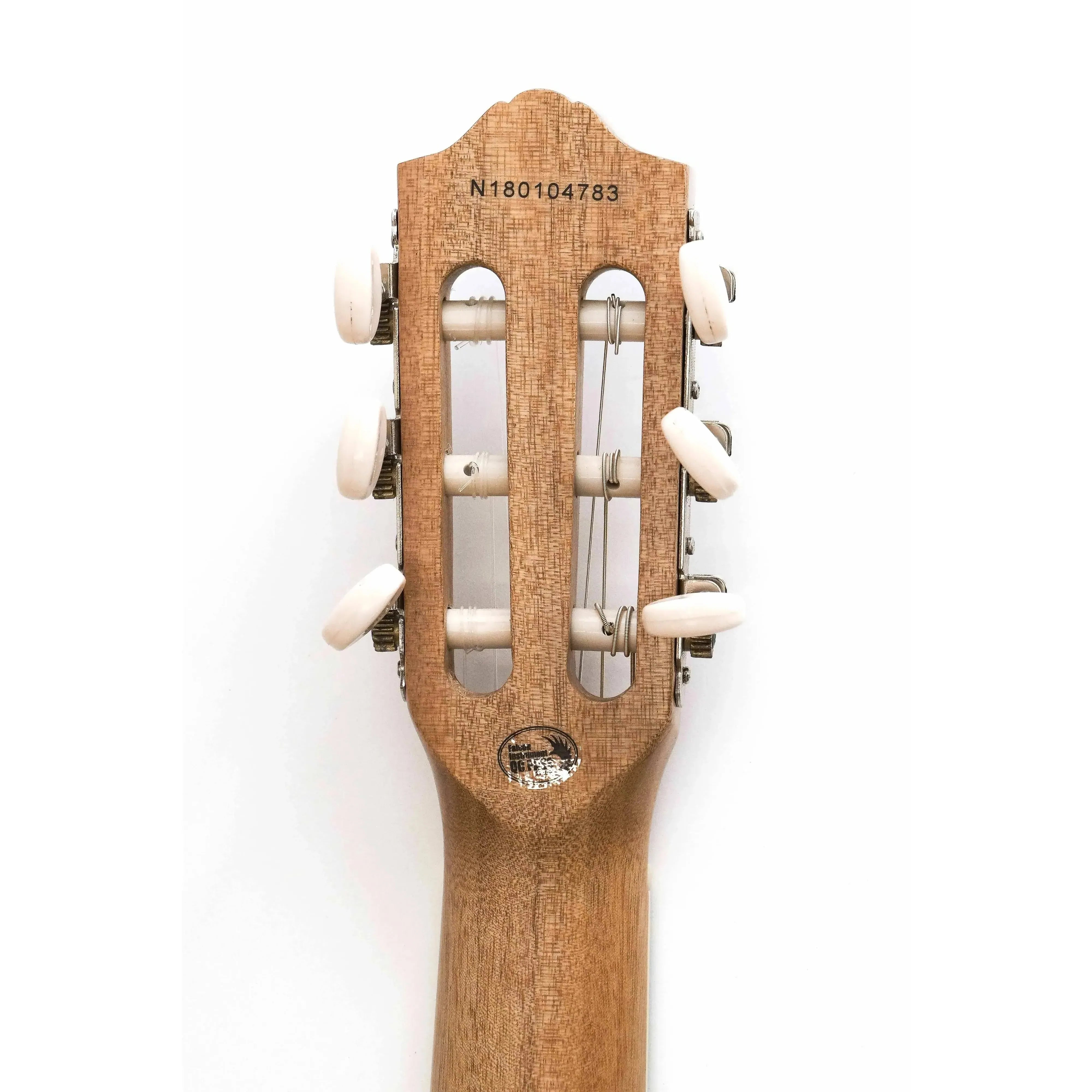 Flight GUT350 SP/SAP Spruce & Sapele Acoustic Guitarlele headstock with ivory and chrome tuners.