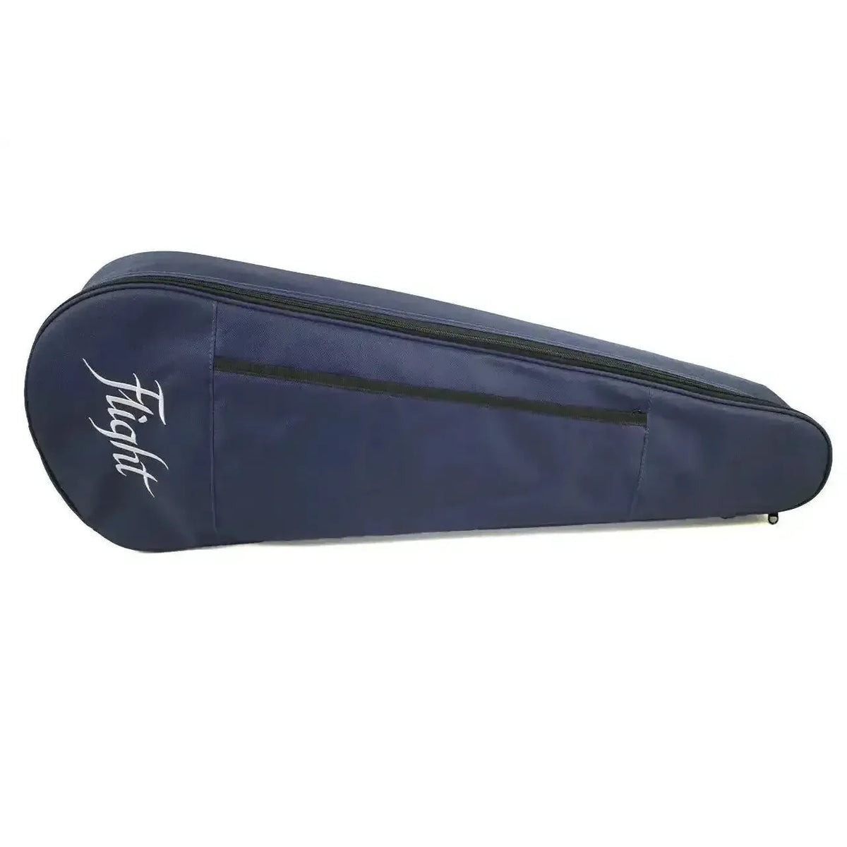 Flight IRIS DB blue concert ukulele gig bag with white "Flight" logo and black zipper.