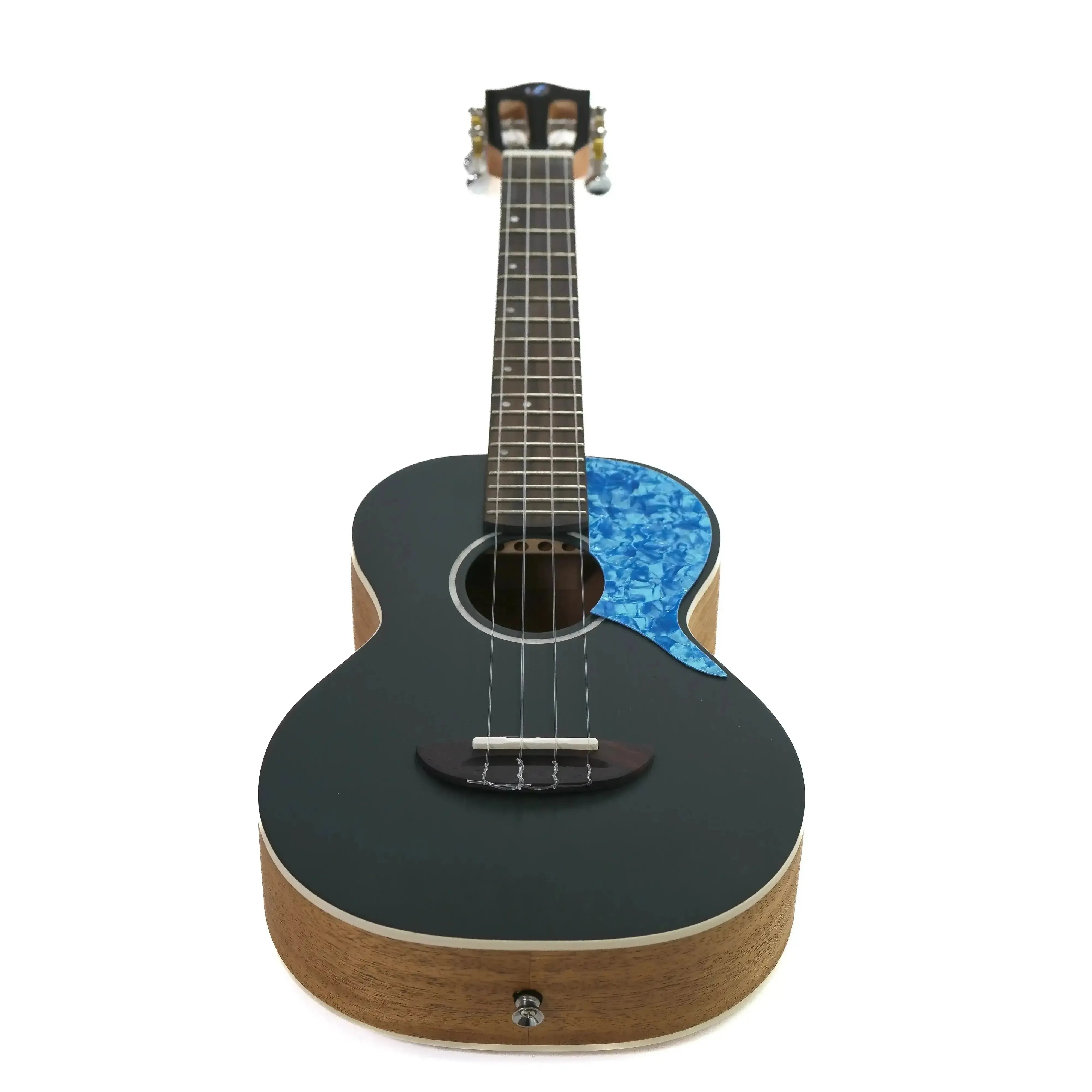 Flight IRIS tenor ukulele with dark spruce top, mahogany back, and blue pickguard.