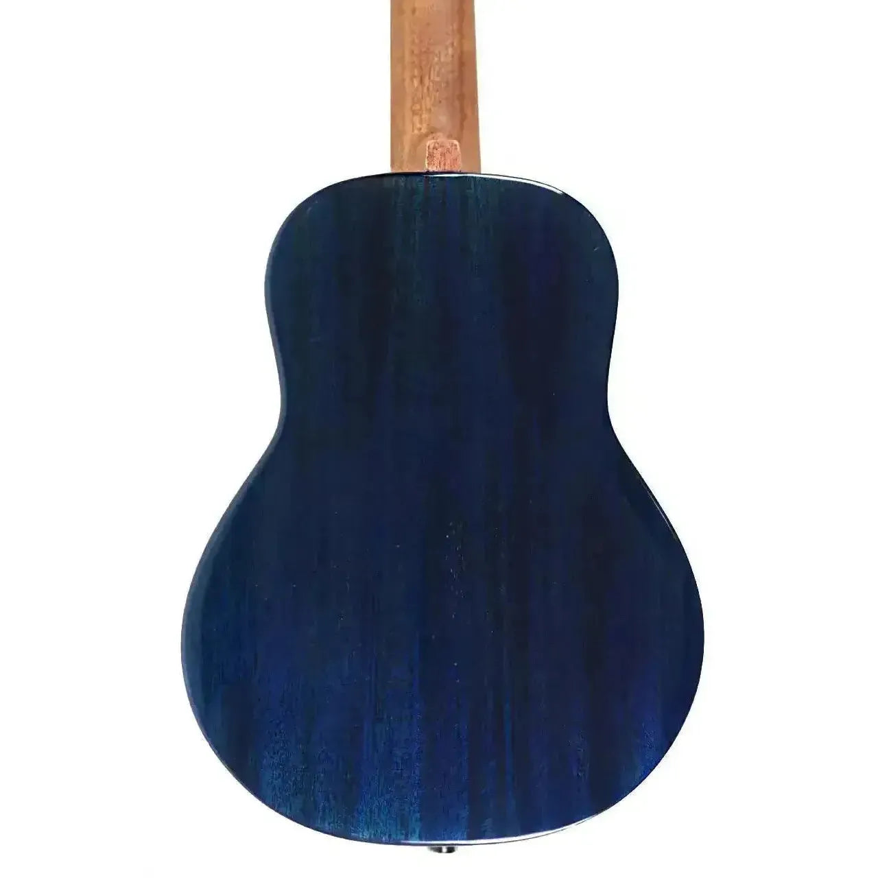 Back of a Flight IRIS TINTA TDB Transparent Blue Concert Ukulele, showing the mahogany grain.