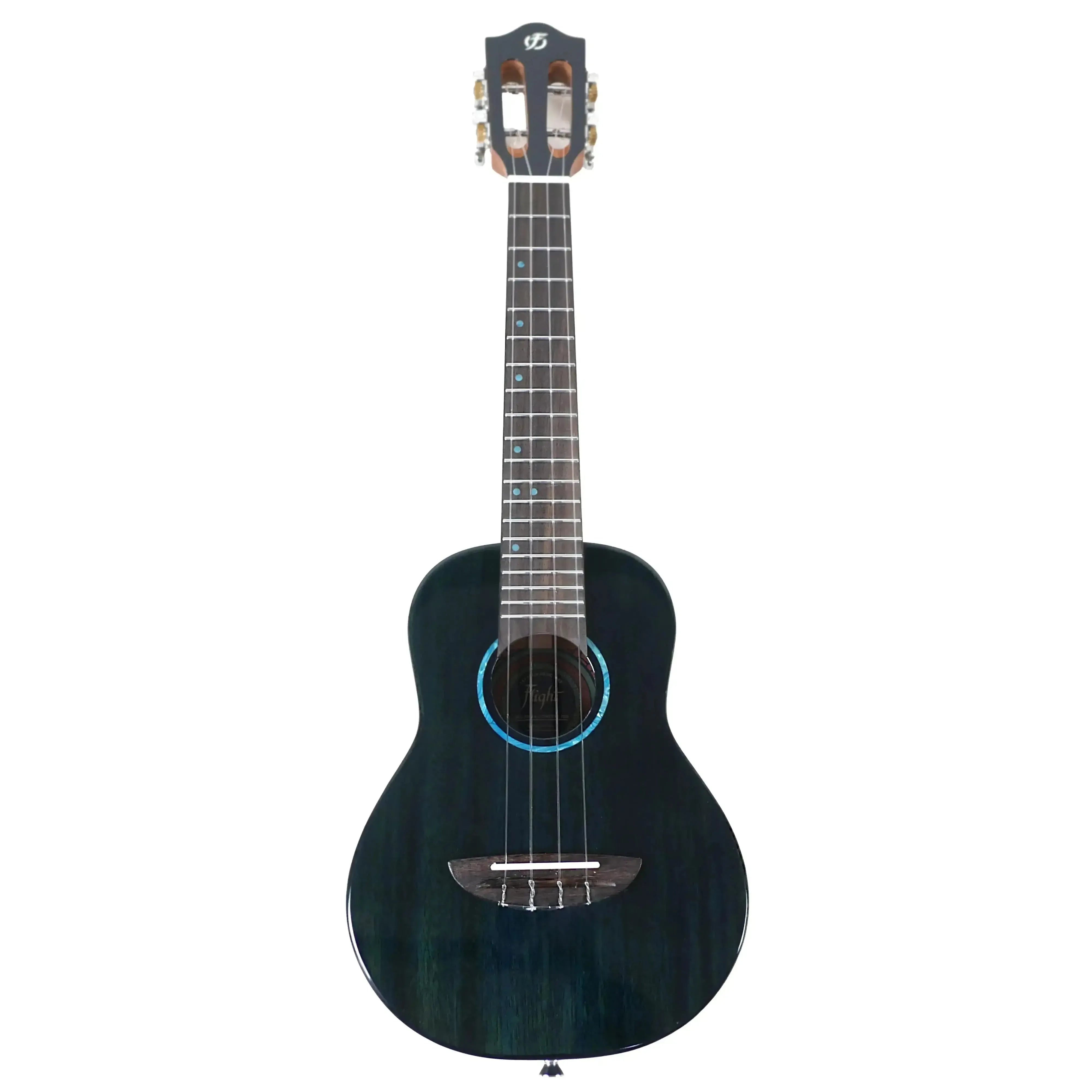 Flight IRIS TINTA TDB Transparent Blue Concert Ukulele with mahogany body and rosewood fretboard.