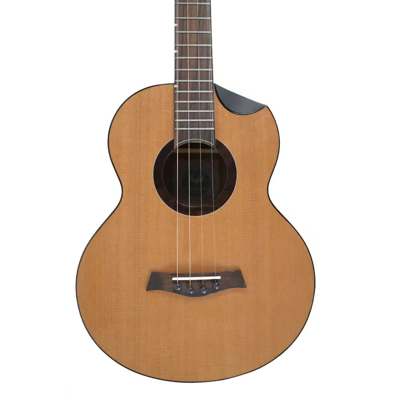 Flight Lily EQ-A Baritone Ukulele with solid cedar top, rosewood fretboard, and dark soundhole.