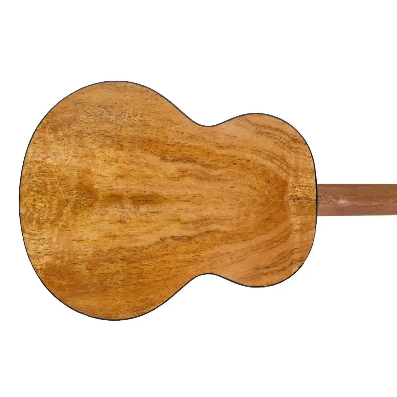 Back of a Flight Lily EQ-A Baritone Ukulele, showing its warm brown mango laminate wood grain.
