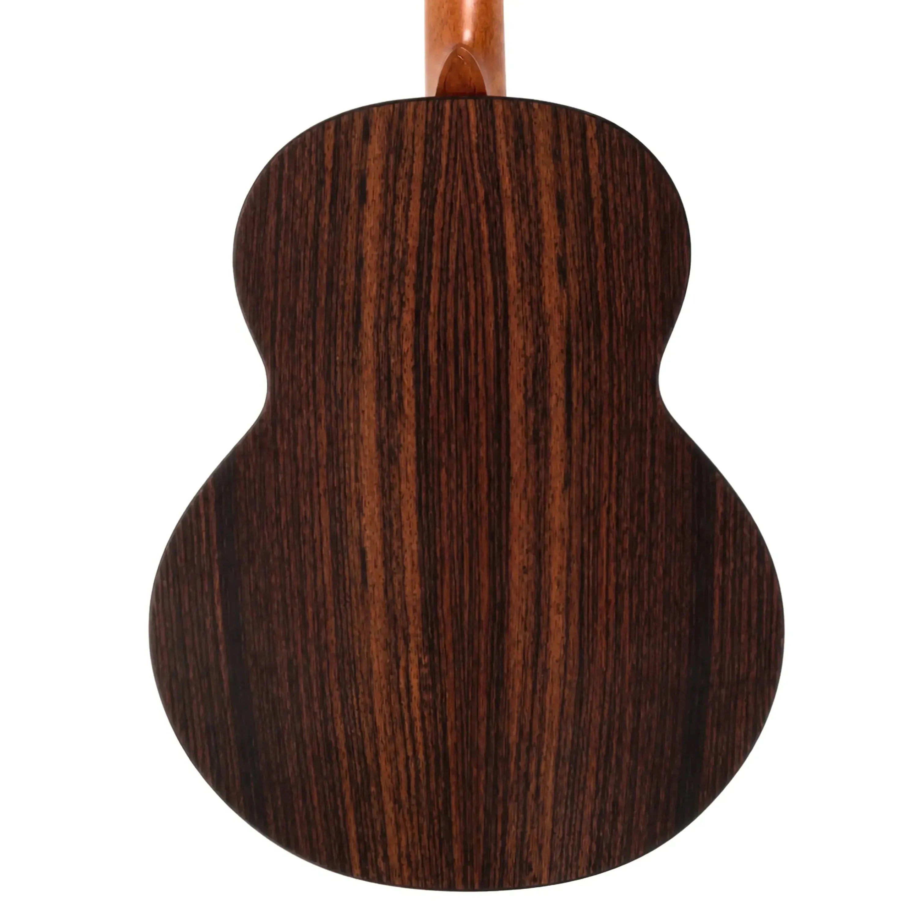 Flight Maia EQ-A Baritone Ukulele back, dark rosewood with vertical grain, light brown neck.
