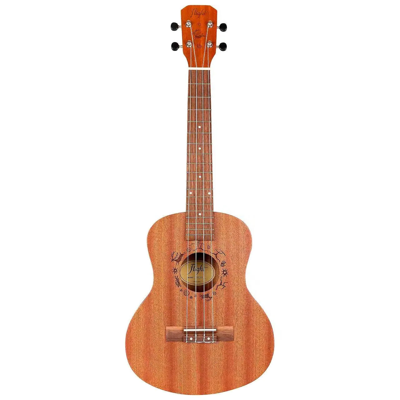 Flight NUT310 African Sapele Tenor Ukulele with laser-engraved rosette and satin finish.
