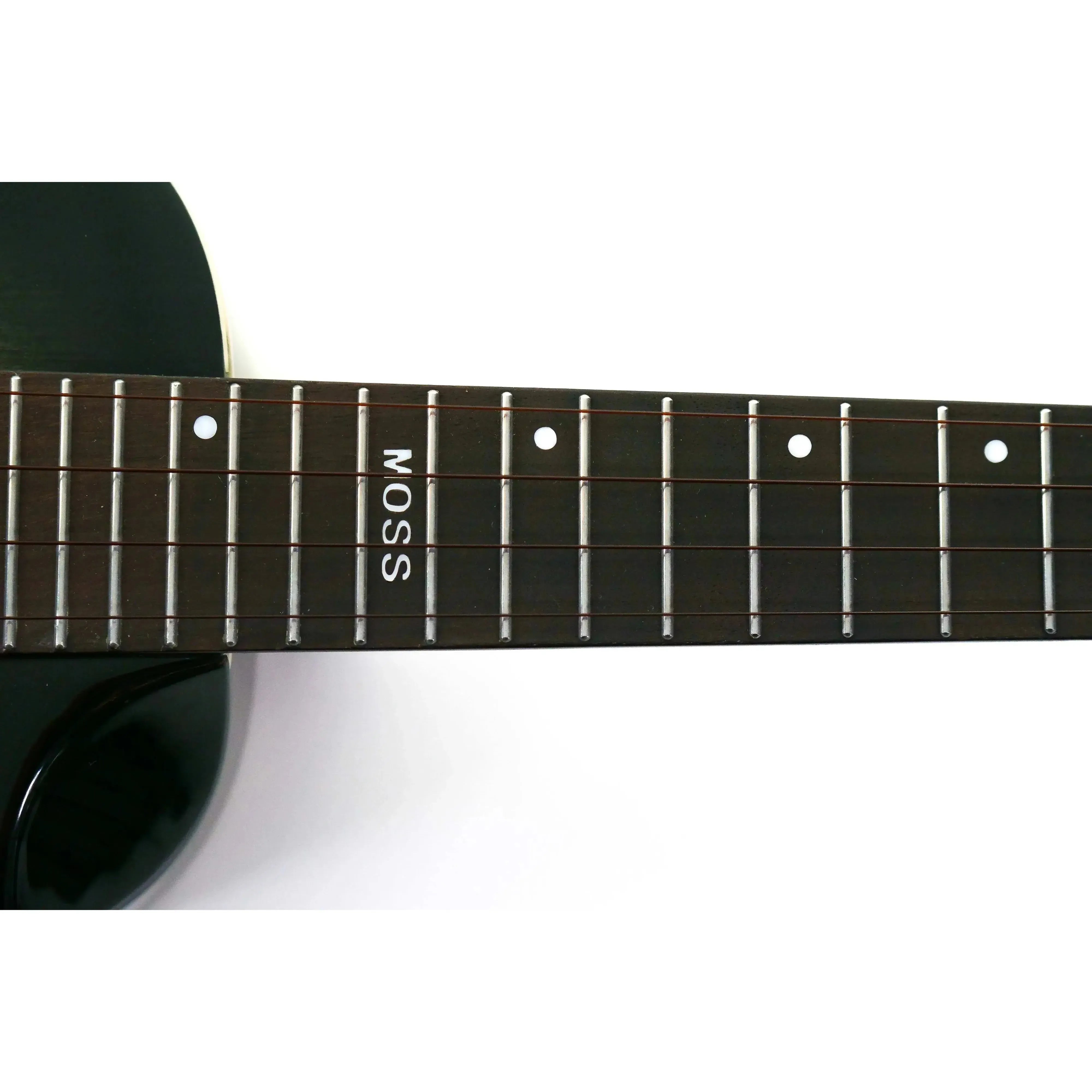 Flight Peter Moss Signature Concert Ukulele fretboard with "MOSS" inlay and offset position markers.