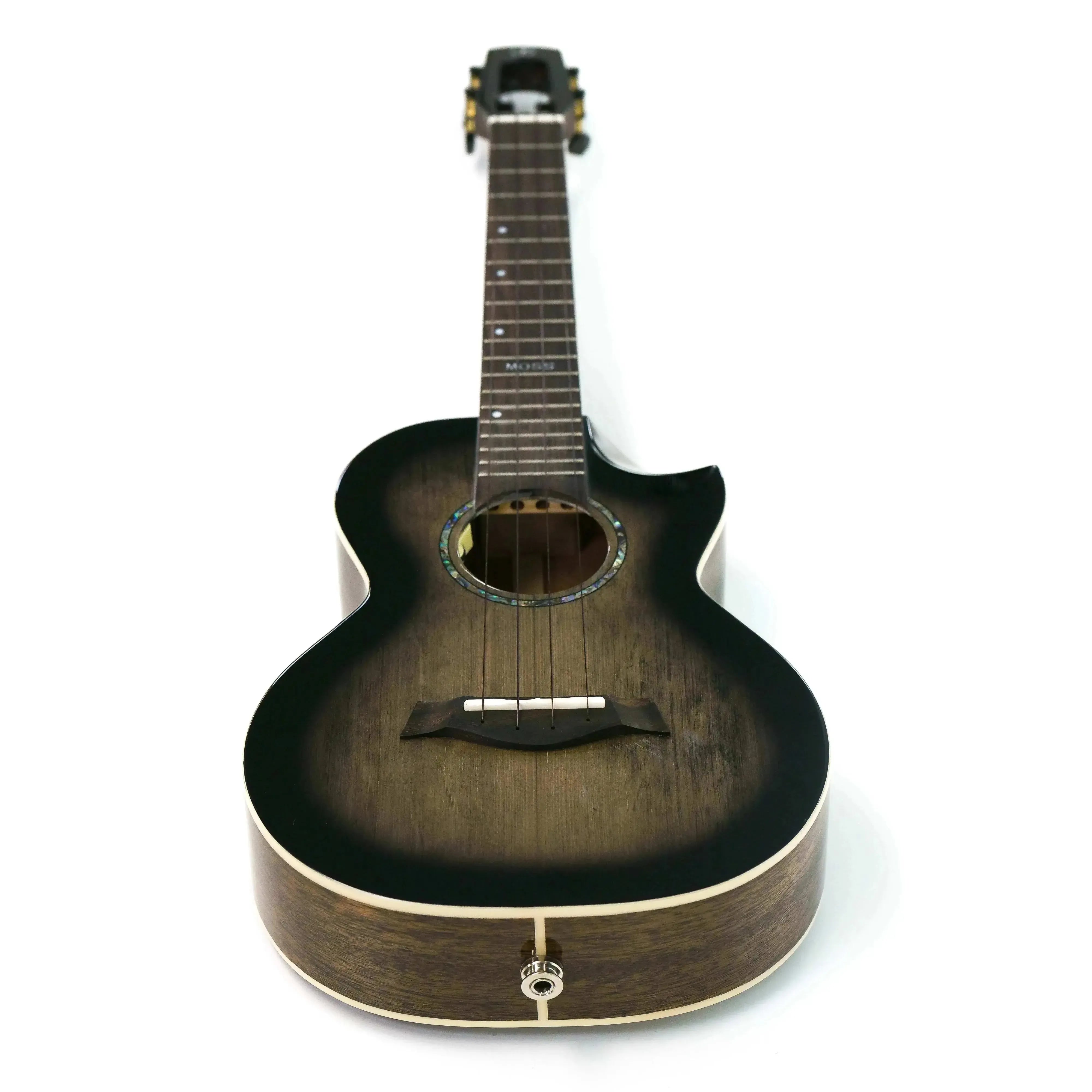 Flight Peter Moss Signature Tenor Ukulele with Moonburst Stain, solid spruce top, and EQ jack.