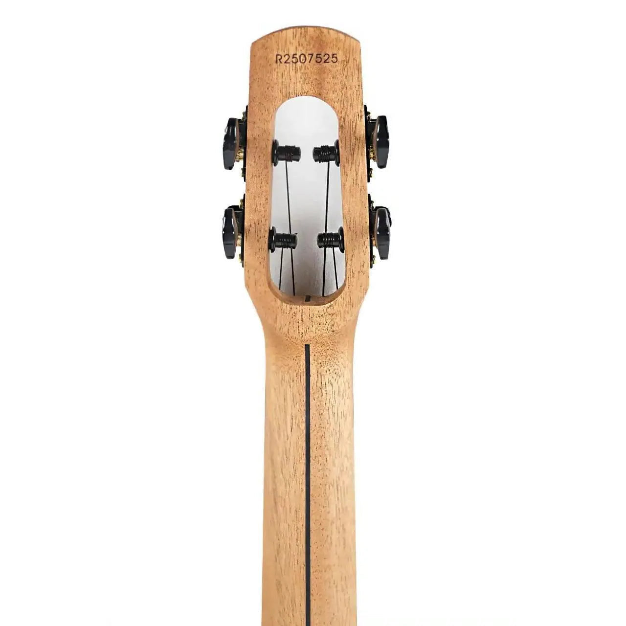 Flight Songbird TPP transparent purple slimline tenor ukulele headstock and neck.