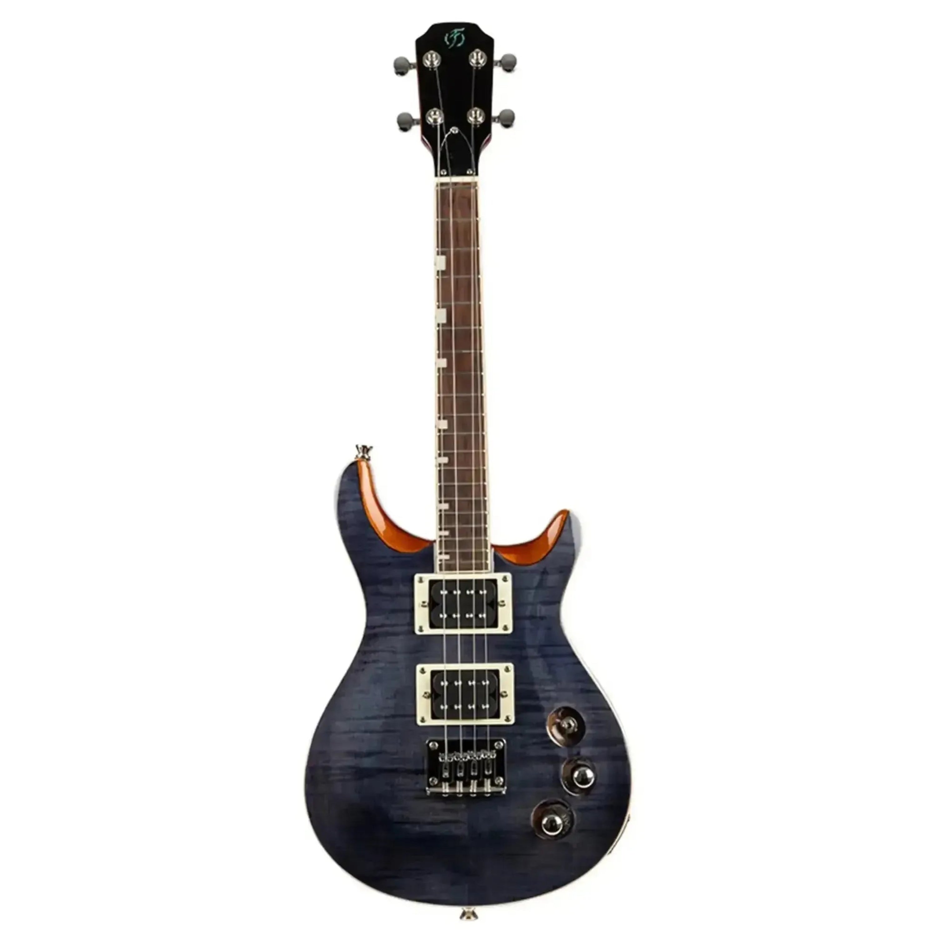 Flight Vanguard TBK Transparent Black Electric Tenor Ukulele with flamed maple top and humbucker pickups.