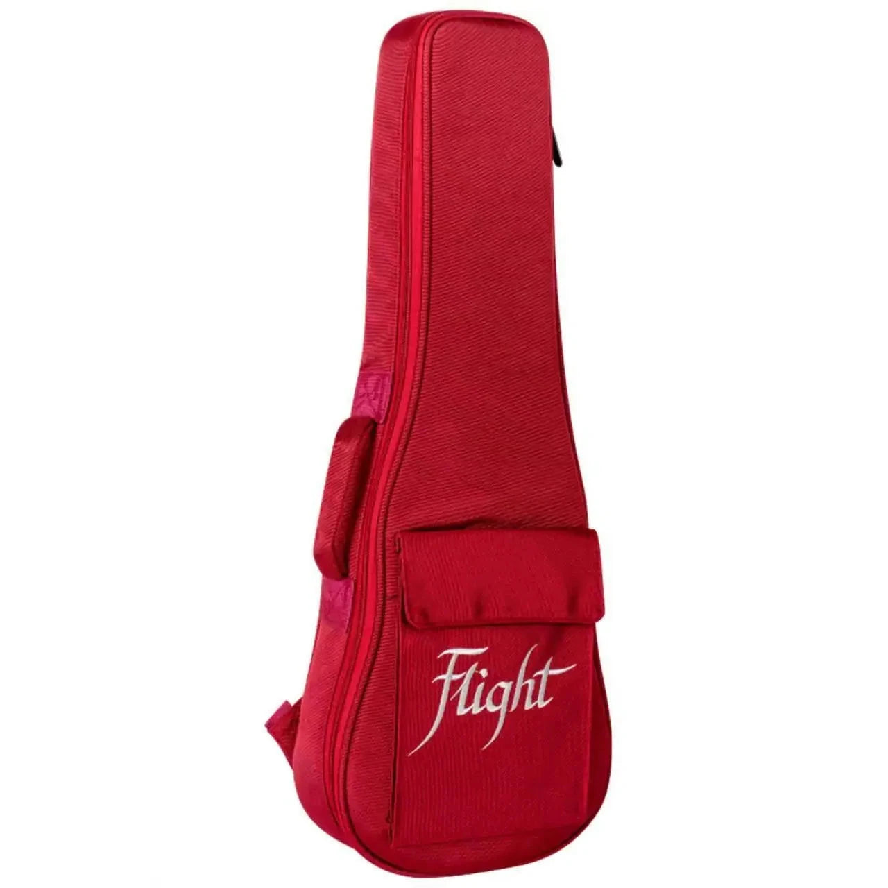 Red Flight ukulele gig bag with white logo and front pocket.