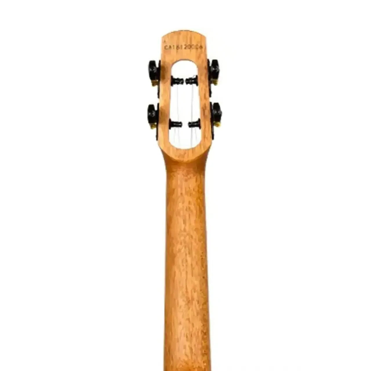 Flight Voyager EQ-A Concert Ukulele headstock and neck, showing light wood grain and black tuning pegs.