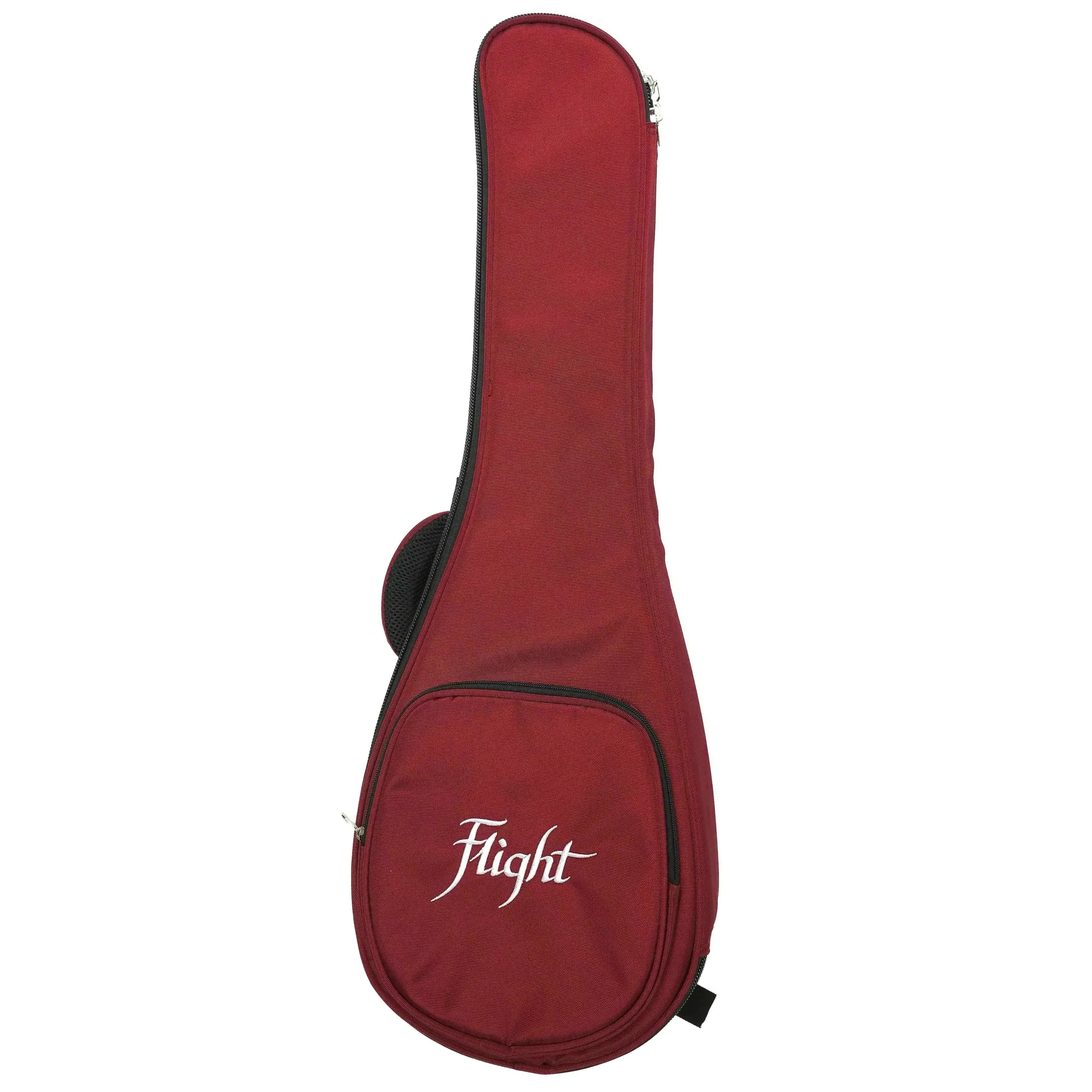Flight Voyager EQ-A Tenor Ukulele gig bag in dark red with white Flight logo.