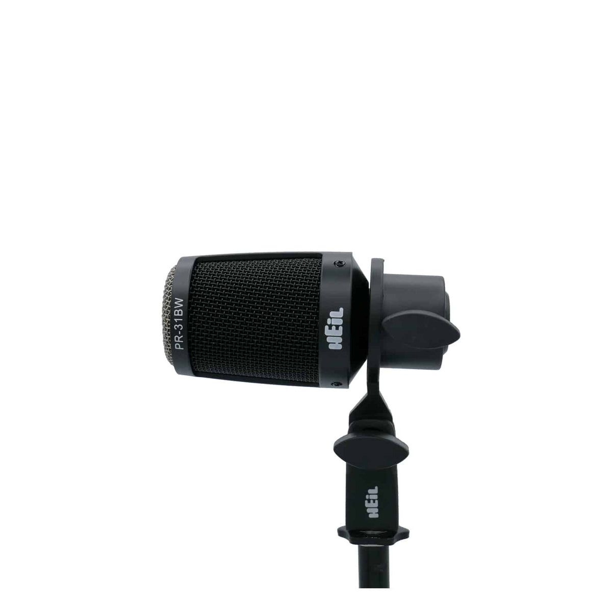 Heil Sound PR 31 BW in a mic clip, side view