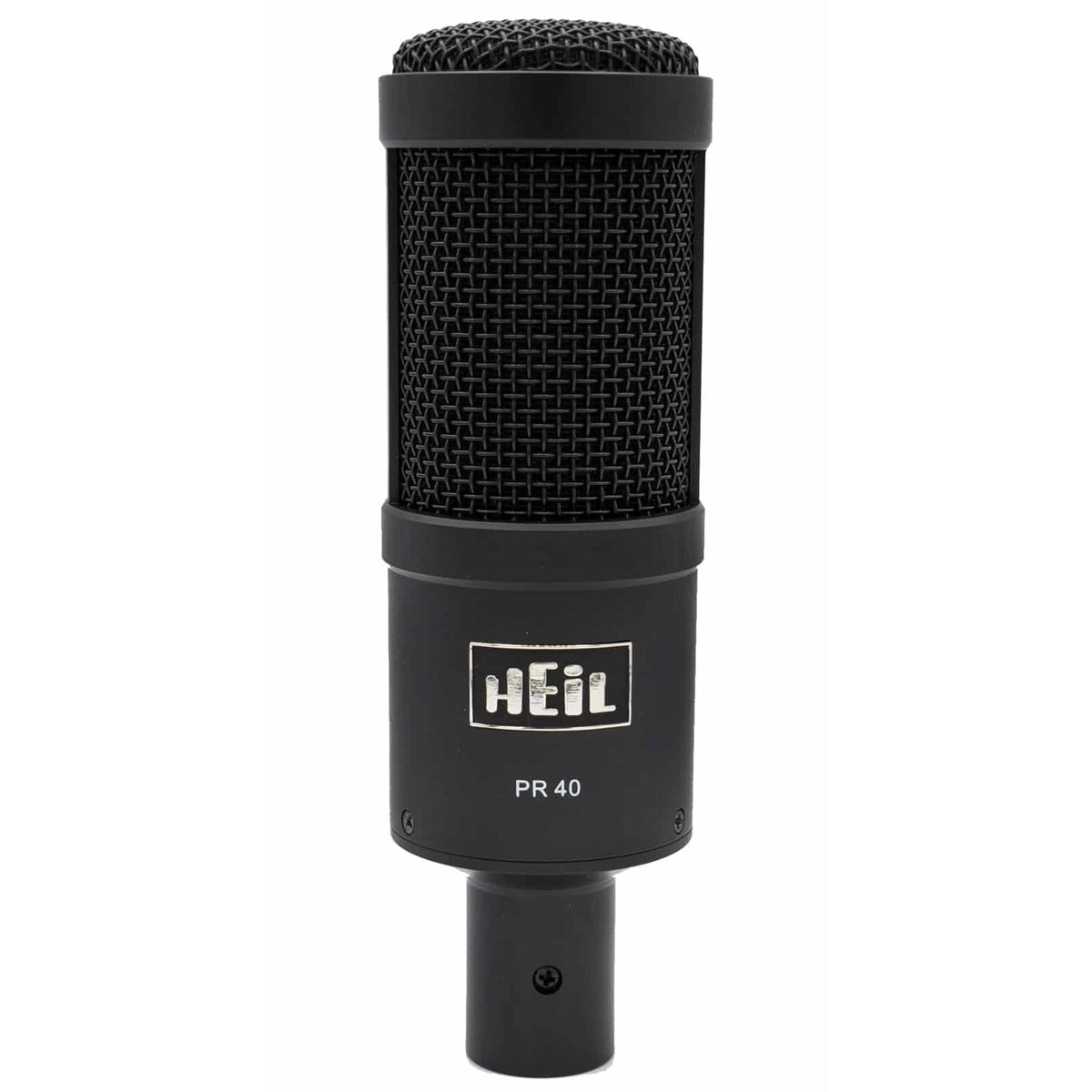 Heil Sound PR 40 in black finish, front view standing upright on a white background