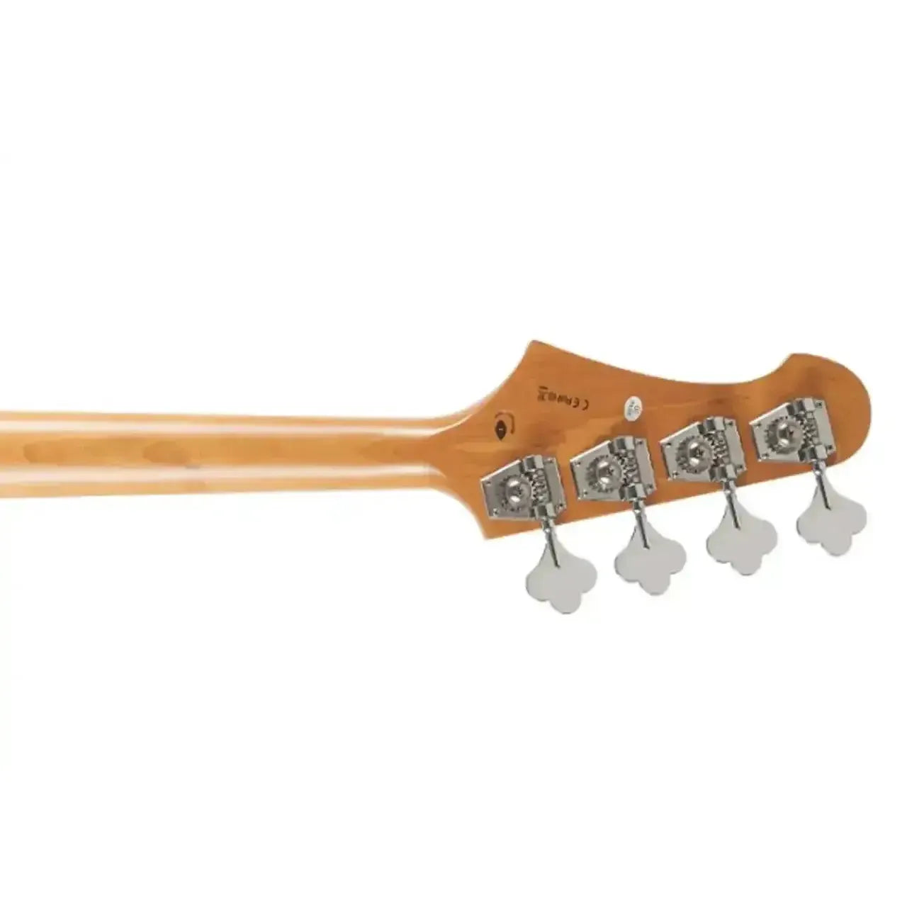 Back of Jet JJB-300 GD R Gold Electric Bass headstock with chrome vintage-style tuners.