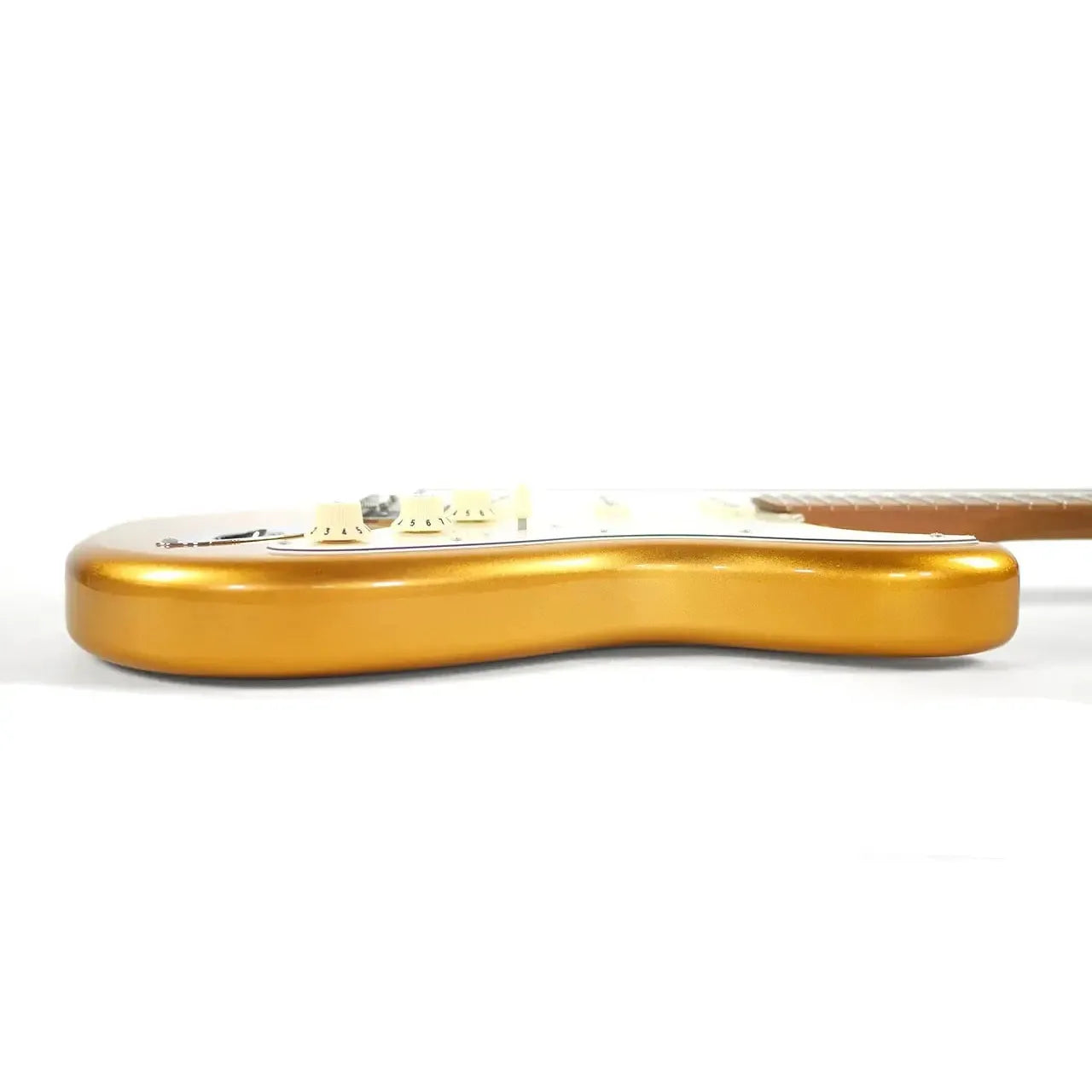 Jet JS-300 GD Gold Stratocaster electric guitar body with a glossy gold finish and white pickguard.