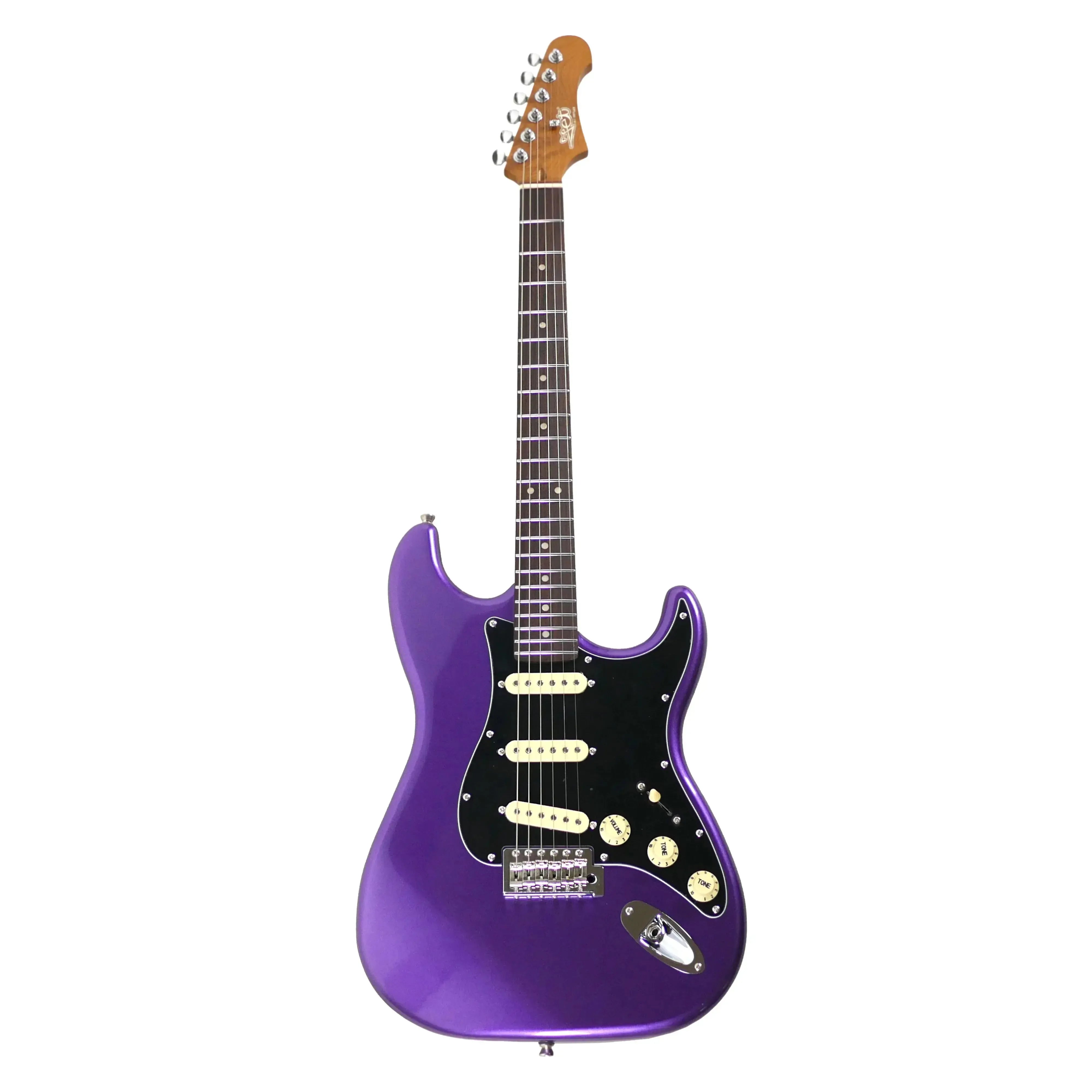Jet JS-300 Plum Stratocaster electric guitar with black pickguard and SSS ceramic pickups.