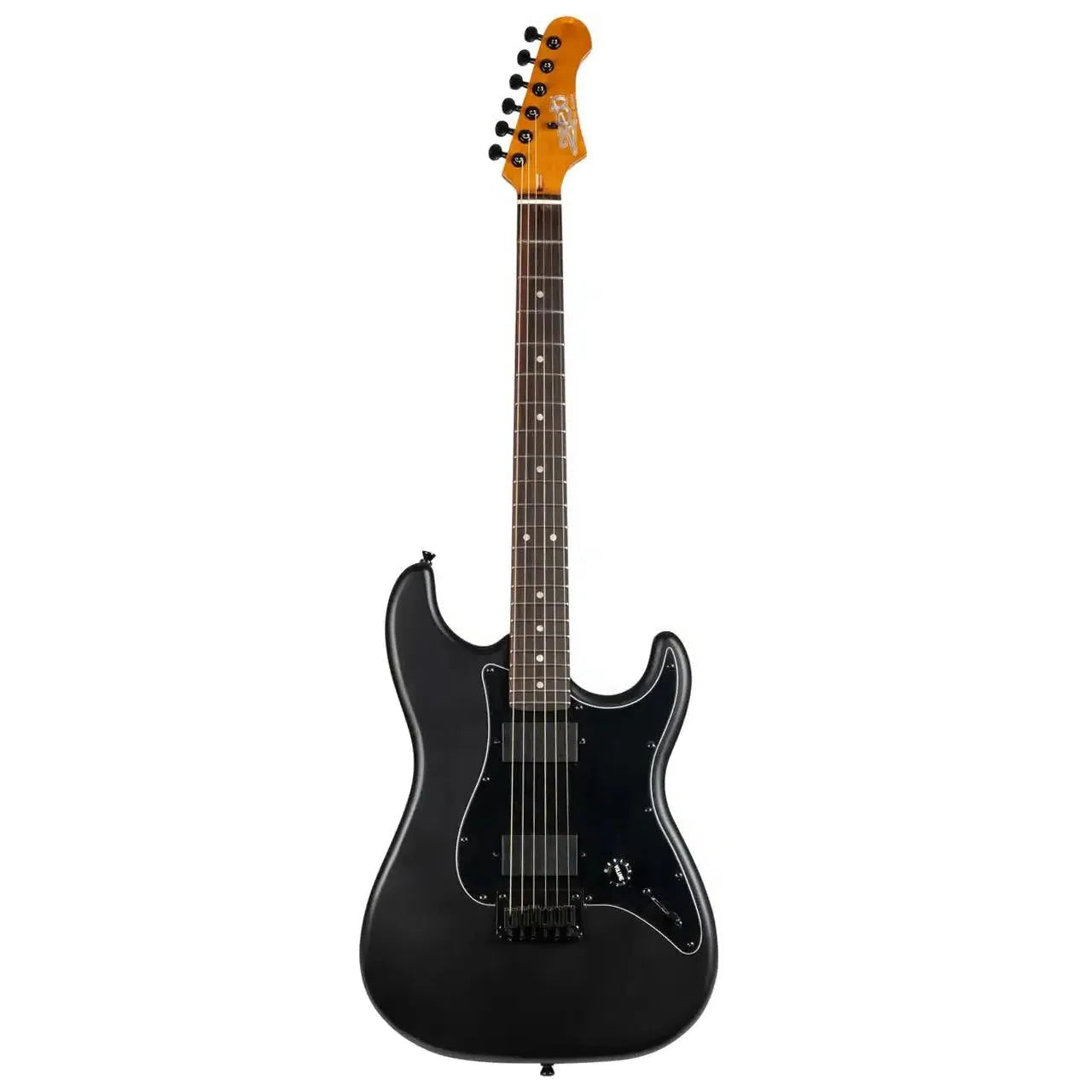Jet JS-400 MBK R Matte Black Solid Body Stratocaster Electric Guitar with roasted maple neck.