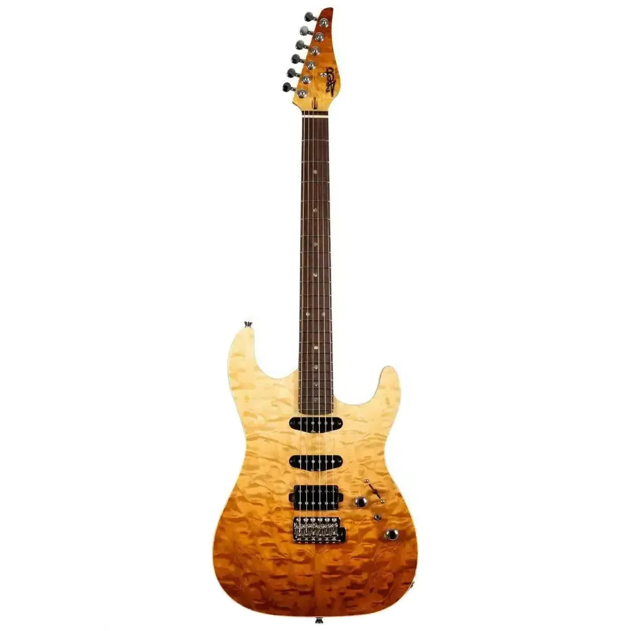 Jet JS-45 FIREBURST Stratocaster electric guitar with a quilted maple top and flame finish.