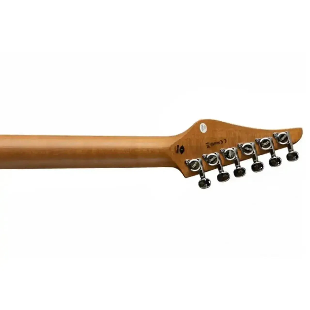 Jet JS-45 Stratocaster electric guitar's light roast maple neck and headstock with locking tuners.