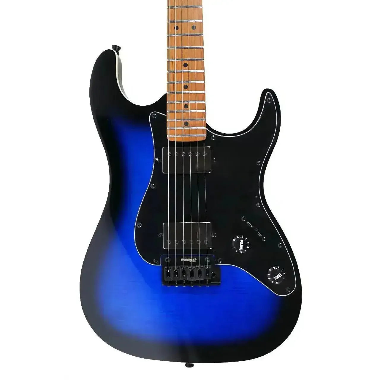 Jet JS-450 BLB Blue Burst Stratocaster electric guitar with black pickguard and HH ceramic pickups.
