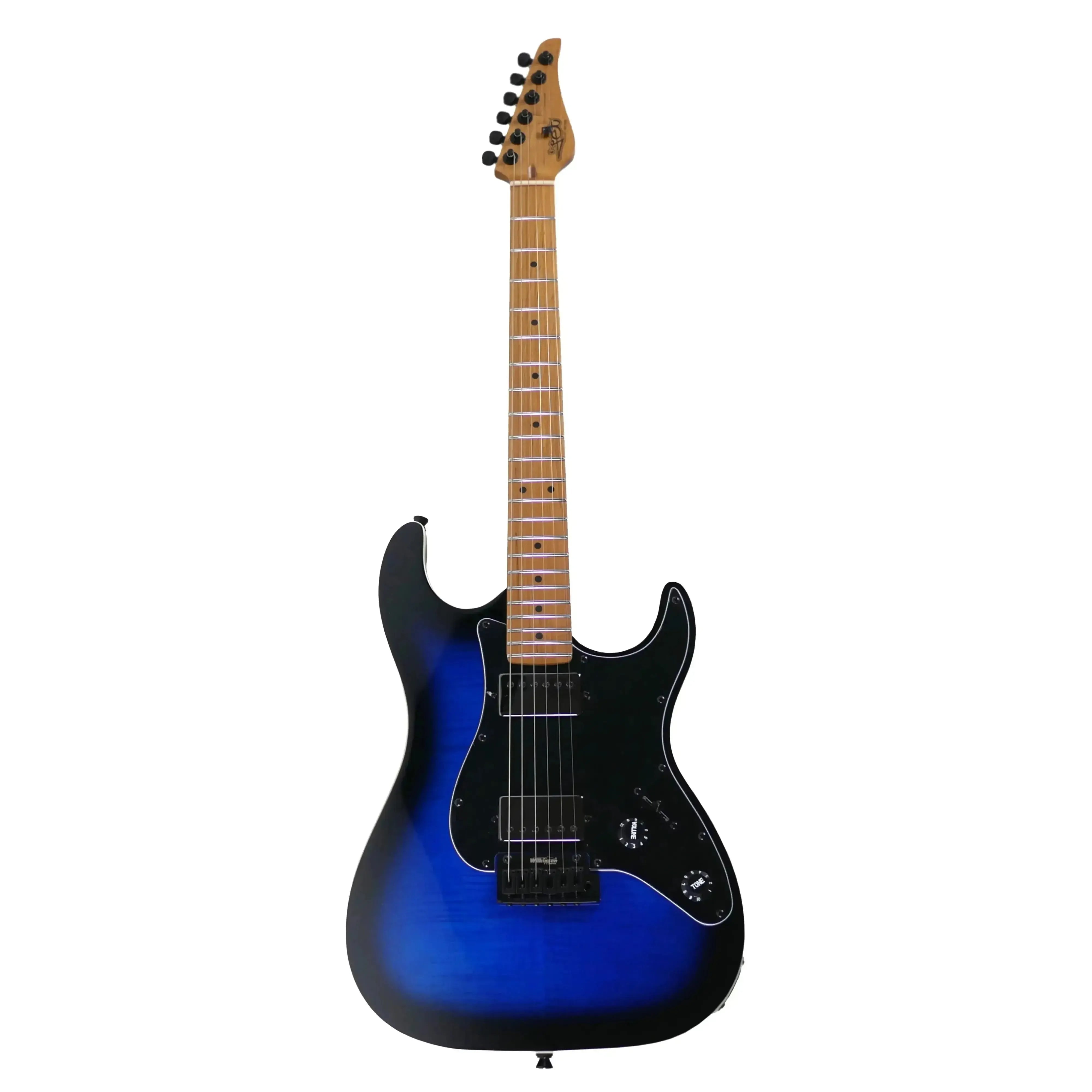 Jet JS-450 BLB Blue Burst Stratocaster electric guitar with roasted maple neck and black hardware.