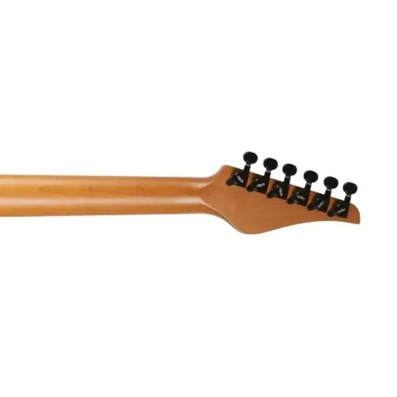Jet JS-450 TGR R electric guitar's roasted maple neck and headstock with black locking tuners.
