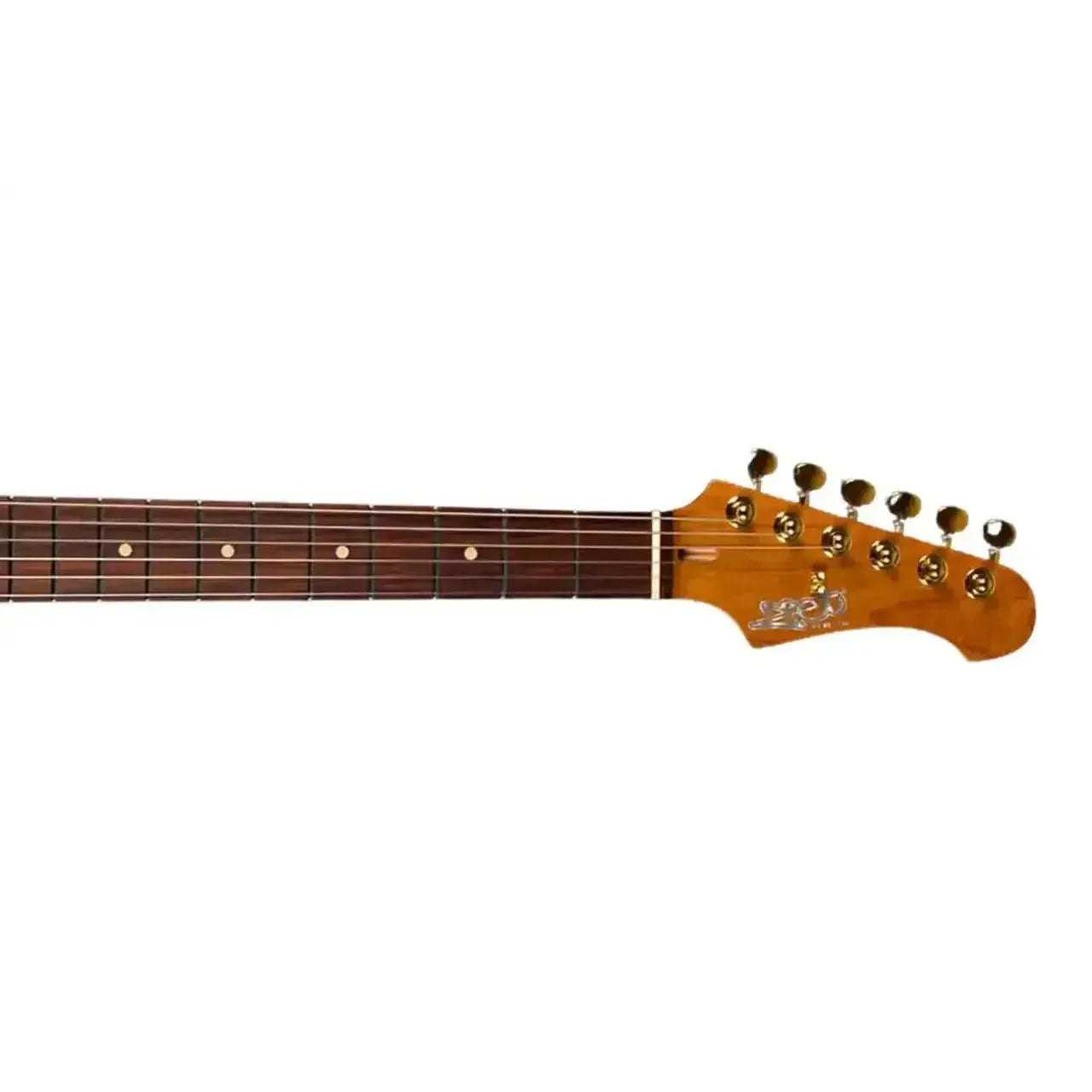 Jet JS-480 electric guitar headstock and neck with gold tuners and dark fretboard.
