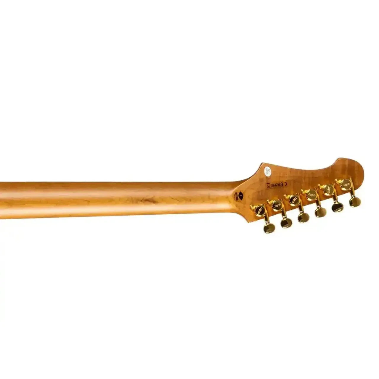 Jet JS-480 WR G electric guitar neck and headstock with gold locking tuners.