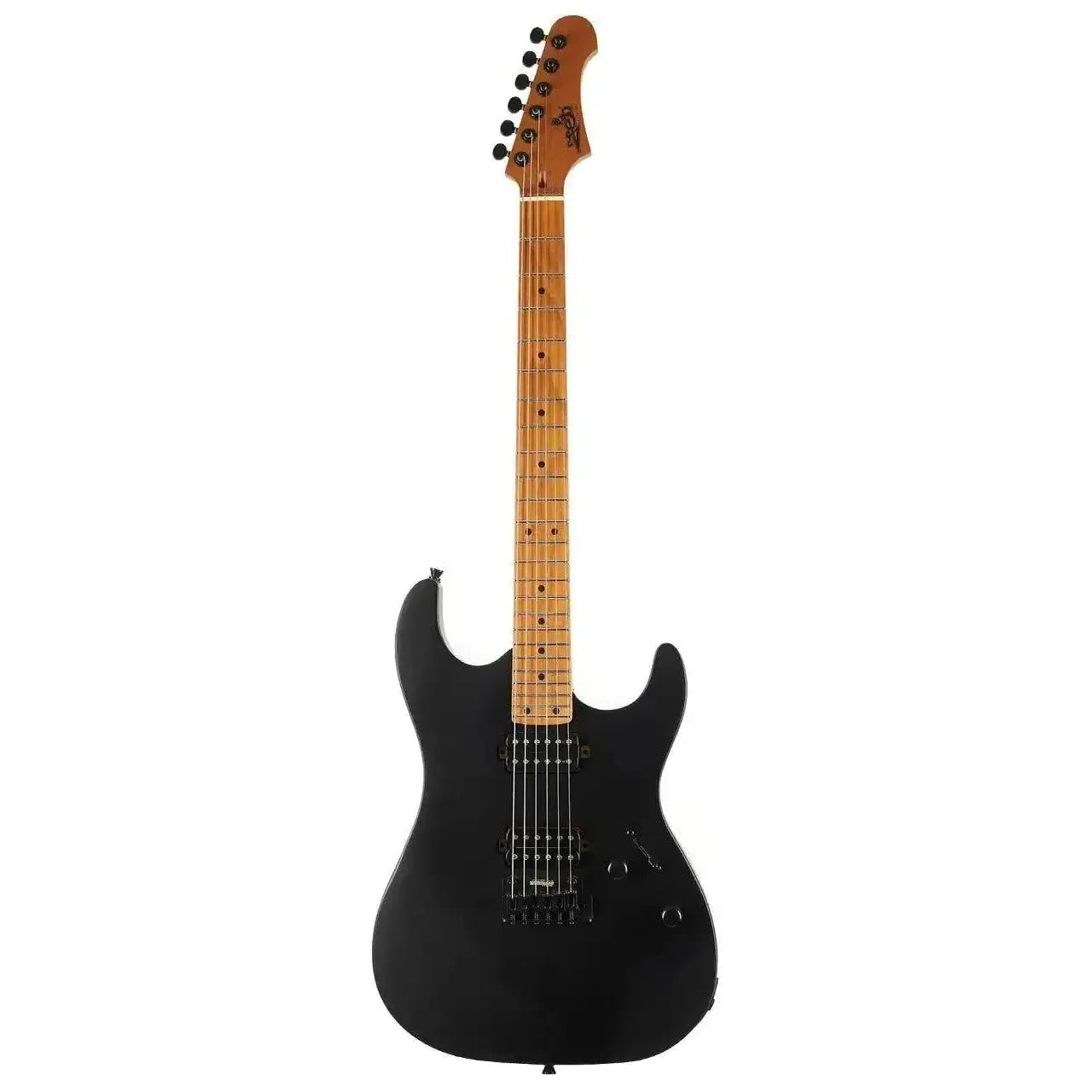 Jet JS-500 MBK satin black Stratocaster electric guitar with roasted maple neck and black hardware.