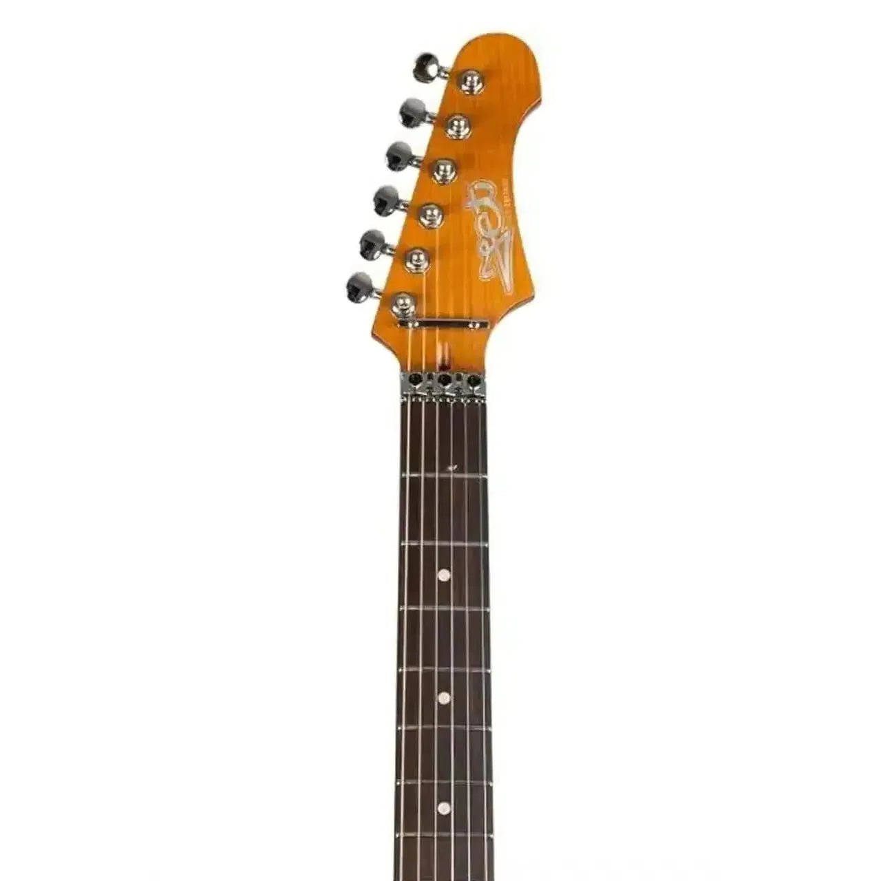 Jet JS-700 CPR HS Stratocaster electric guitar headstock with roasted maple neck and rosewood fretboard.