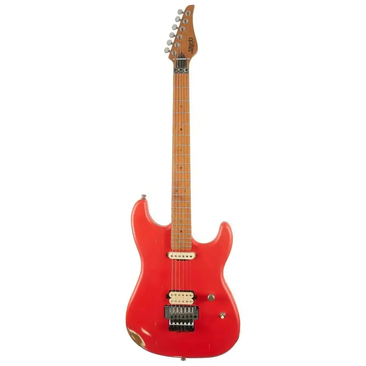 Jet JS-850 RELIC FR Red Distressed Solid Body Stratocaster Electric Guitar with roasted maple neck.