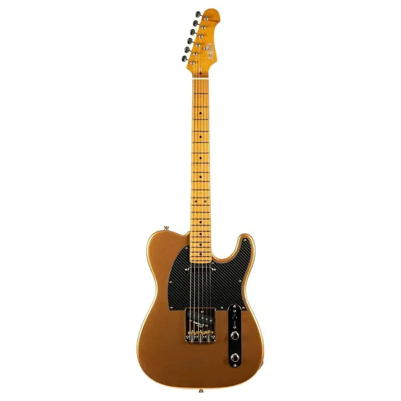 Jet JT-30 GOLD Telecaster electric guitar with gold metallic finish, black fiberglass pickguard, and roasted maple neck.