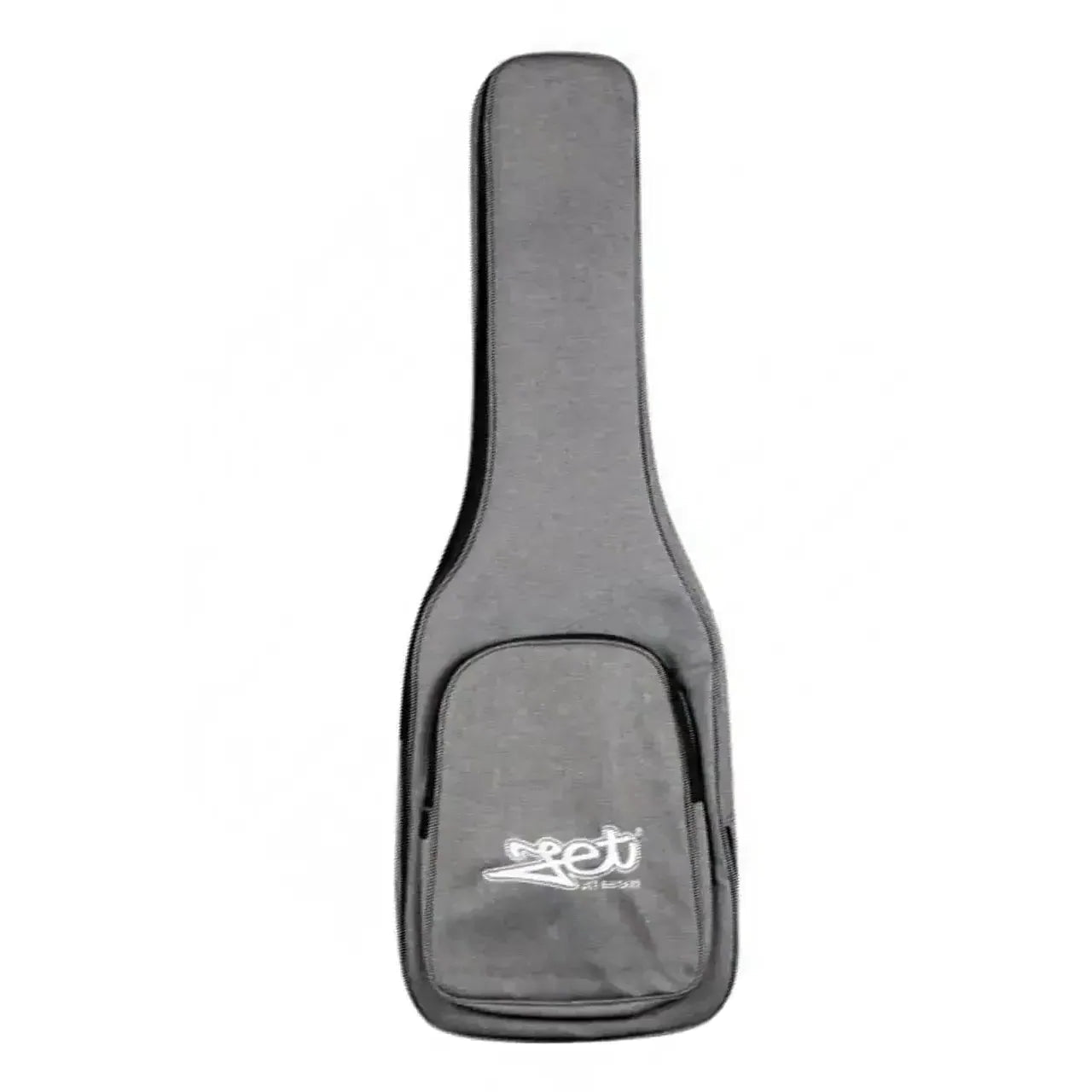 Jet Guitars gray soft gig bag for electric guitar, with a zippered accessory pocket and logo.