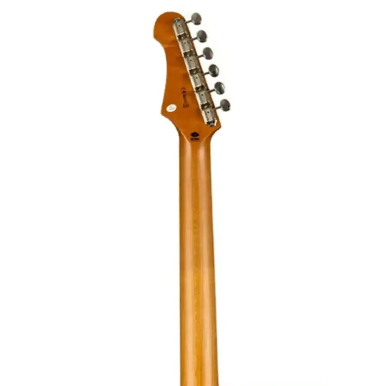 Jet JT-30 GOLD Telecaster electric guitar's roasted maple neck and headstock with tuning pegs.