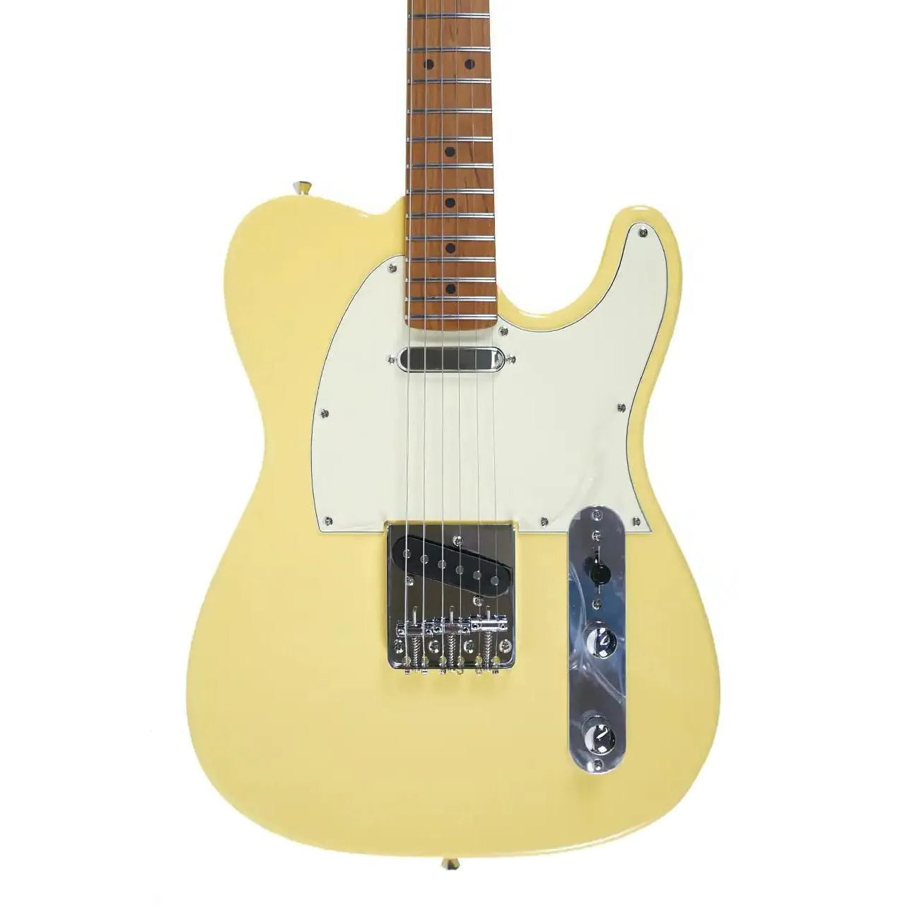 Jet JT-300 BTS Telecaster electric guitar in beige with a white pickguard and roasted maple neck.