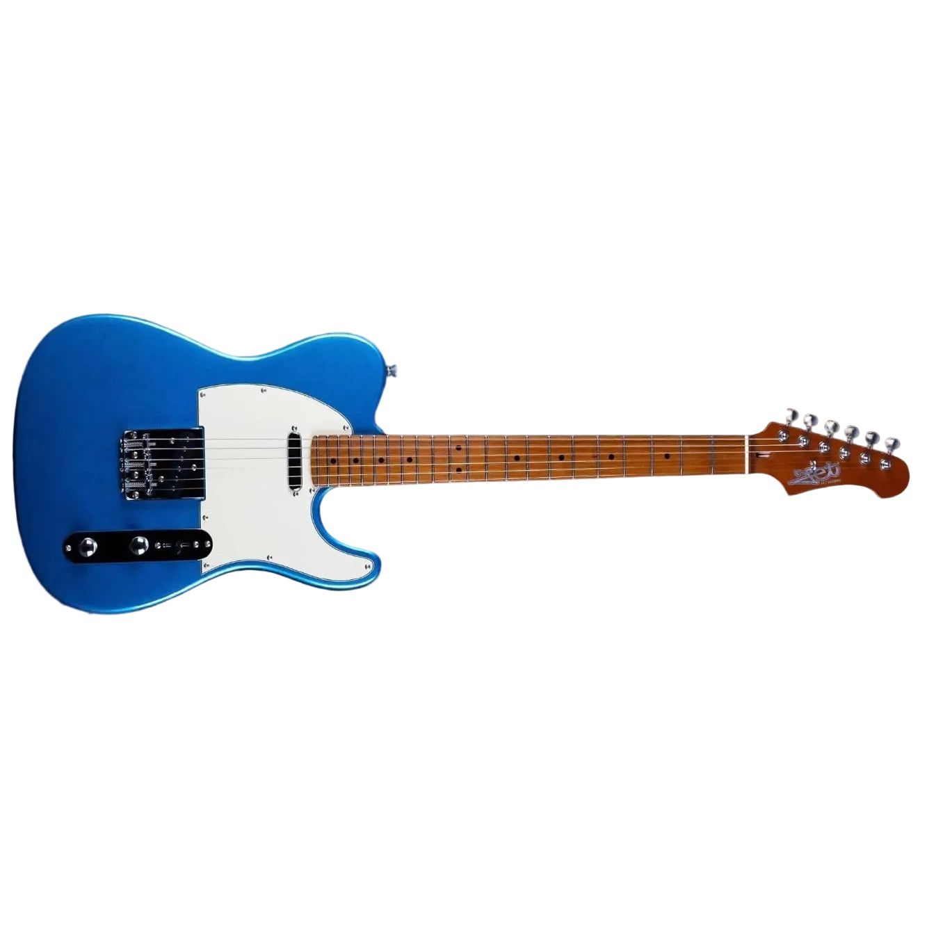 Jet JT-300 LPB Placid Blue Telecaster electric guitar with white pickguard and roasted maple neck.