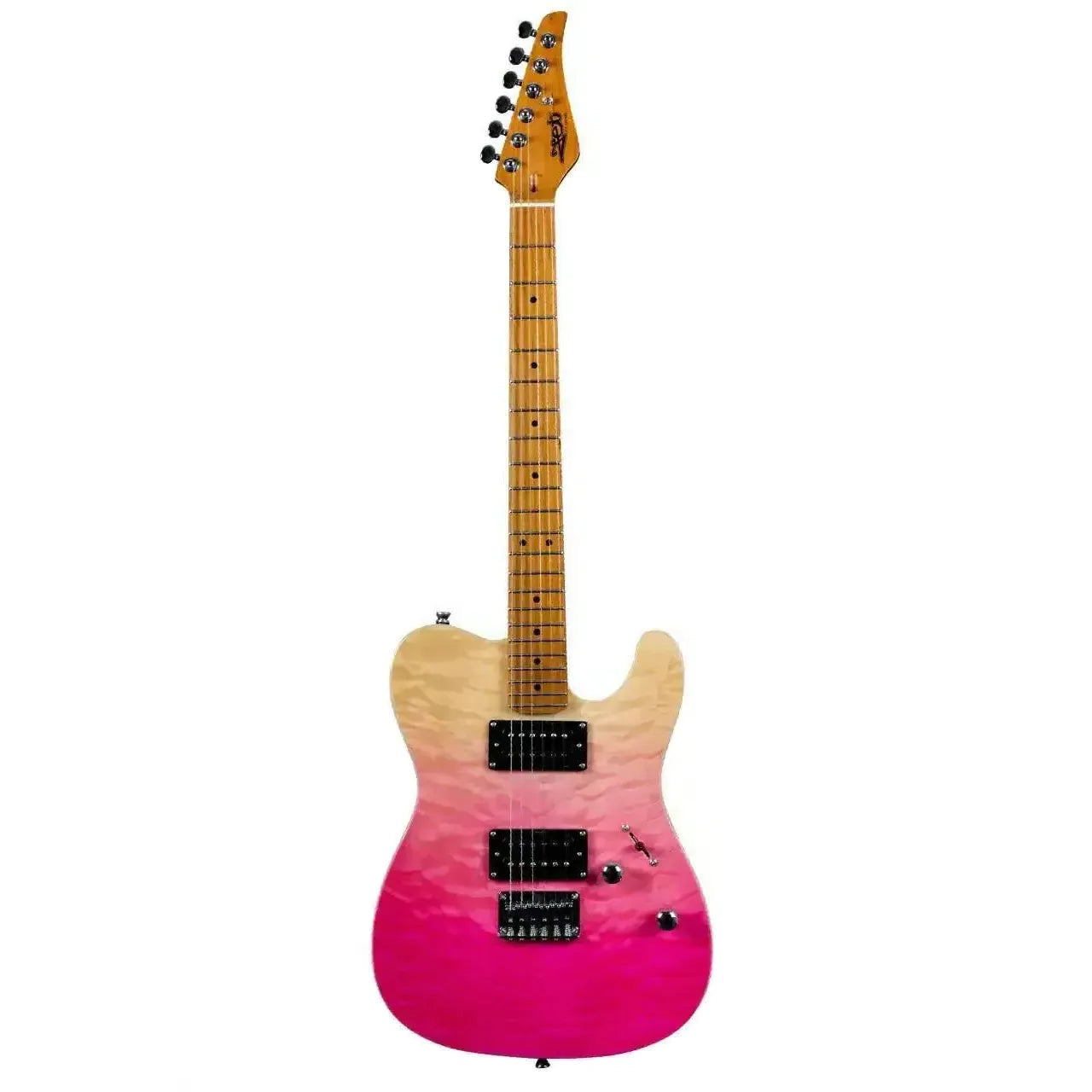 Jet JT-450 QTPK Quilted Transparent Pink Telecaster electric guitar with roasted maple neck.