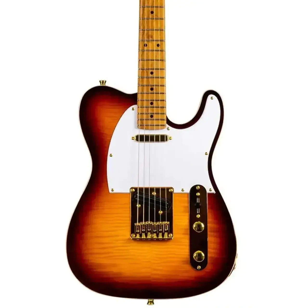 Jet JT-600 BS G Tobacco Burst Telecaster electric guitar with white pickguard and gold hardware.