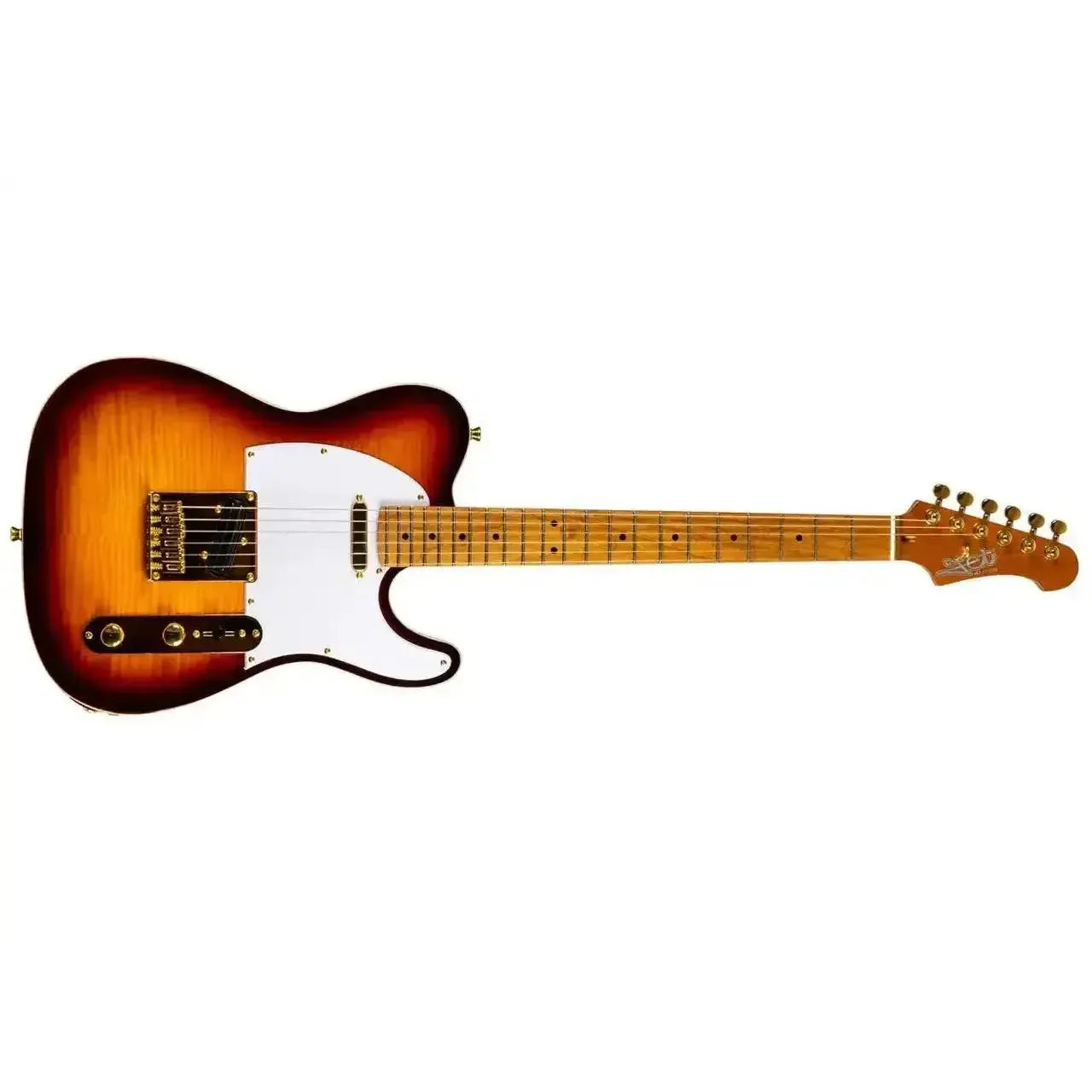 Jet JT-600 BS G Telecaster electric guitar with tobacco burst finish, white pickguard, and gold hardware.