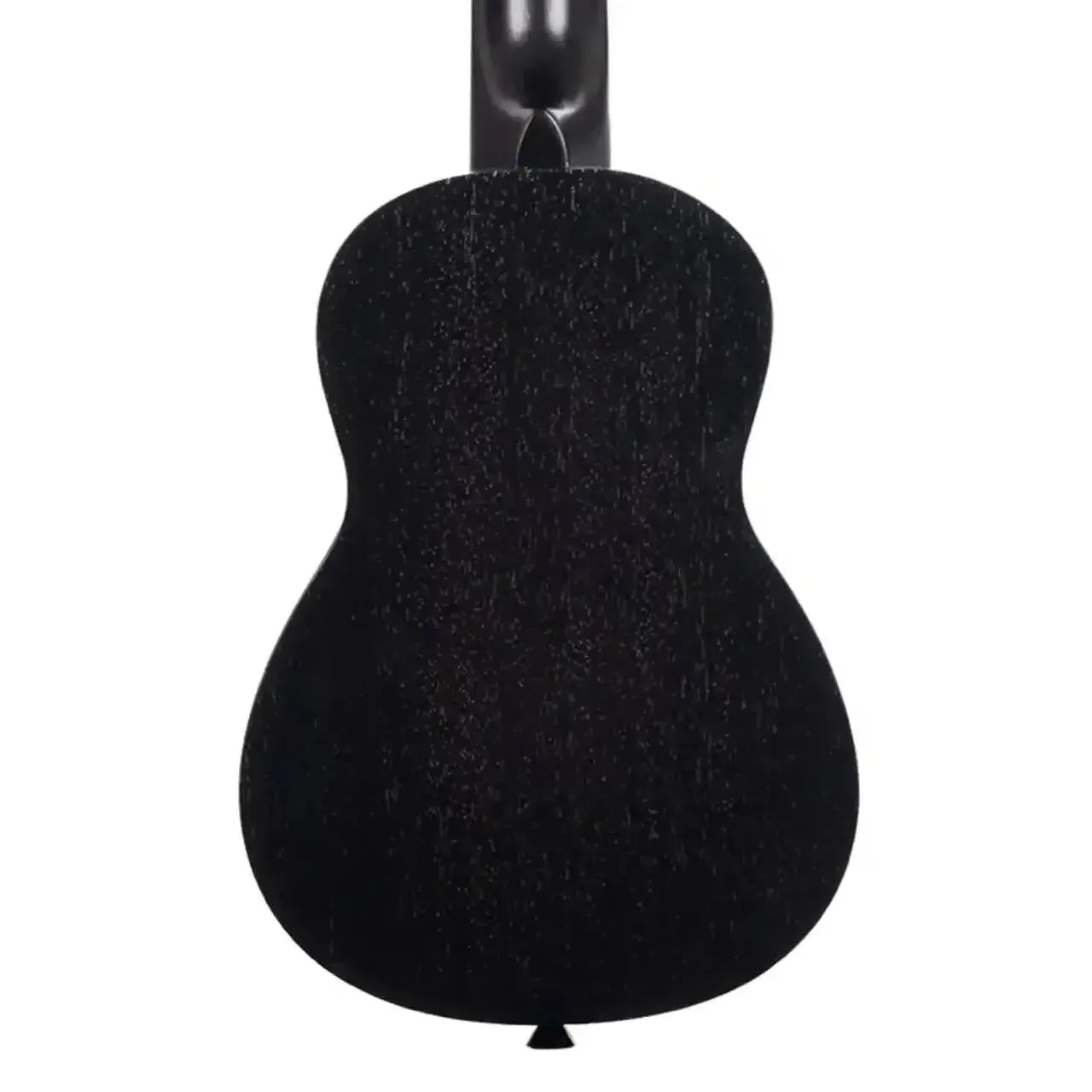 Kala 15S-BLK Black Satin Mahogany Soprano Ukulele, back view with single black strap button.