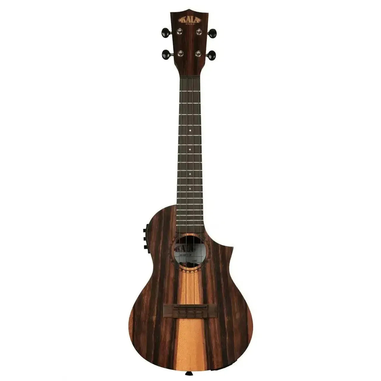 Kala AM-C-CE Amara Trip-Top Concert Ukulele with dark wood grain, light stripe, and cutaway.