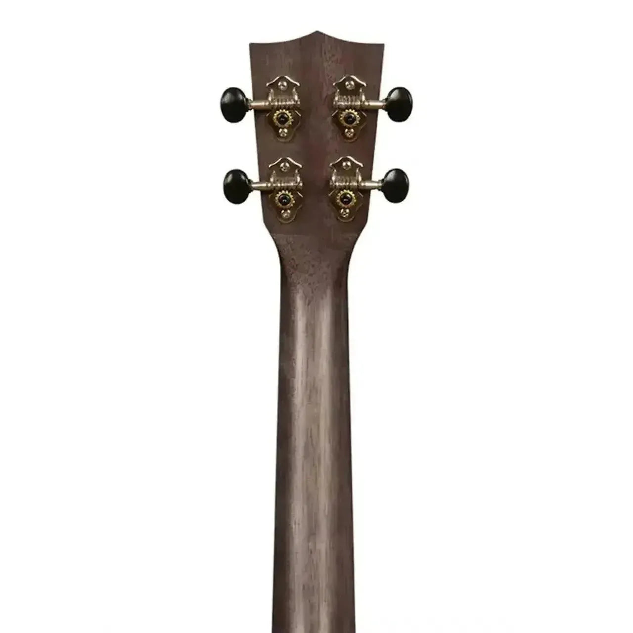 Back of Kala Amara Tri-Top Tenor Ukulele headstock and neck, showing open-geared tuners.