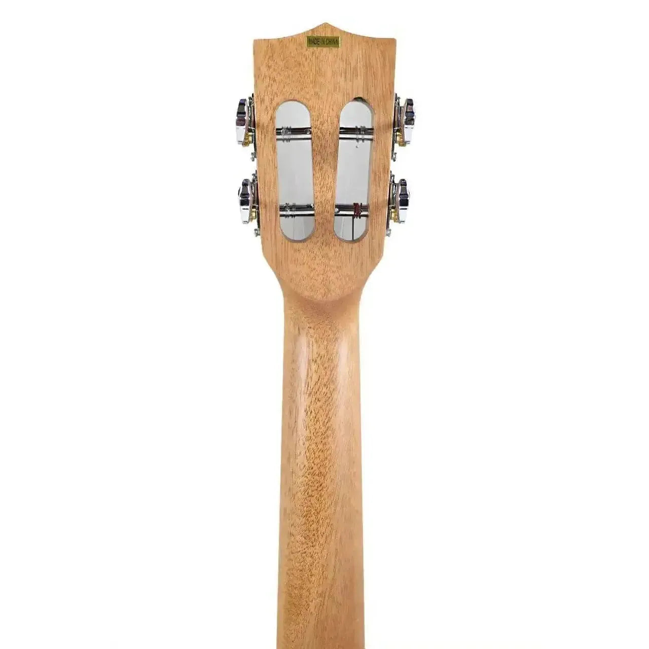 Kala ASZCT-ST Super Tenor Ukulele's mahogany neck and slotted headstock with tuners, viewed from behind.